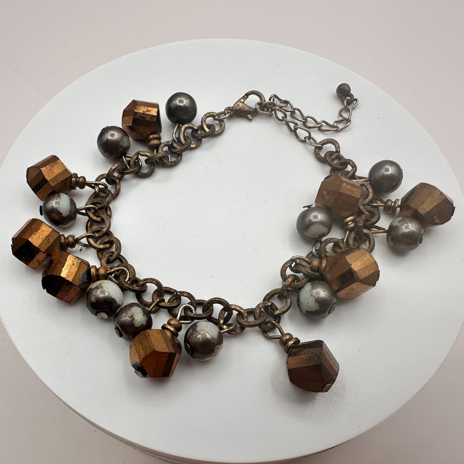 Vintage Y2K Rusti Brown Chunky Beaded Charm Bracelet Women's Classic Jewelry 90s - Thumbnail 3