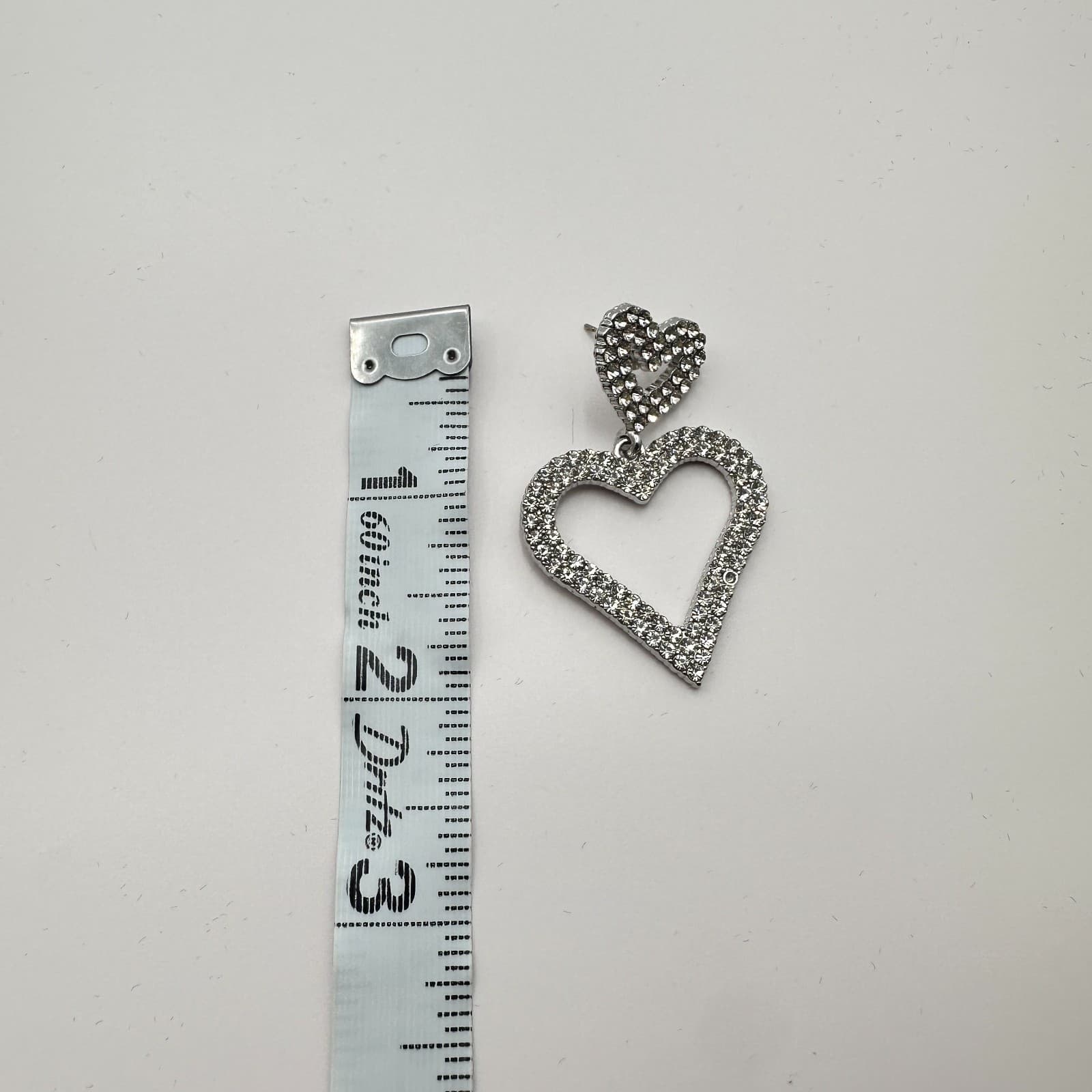 Vintage Y2K Silver Tone Rhinestone Double Heart Dangle Earrings Women's Jewelry - Thumbnail 7