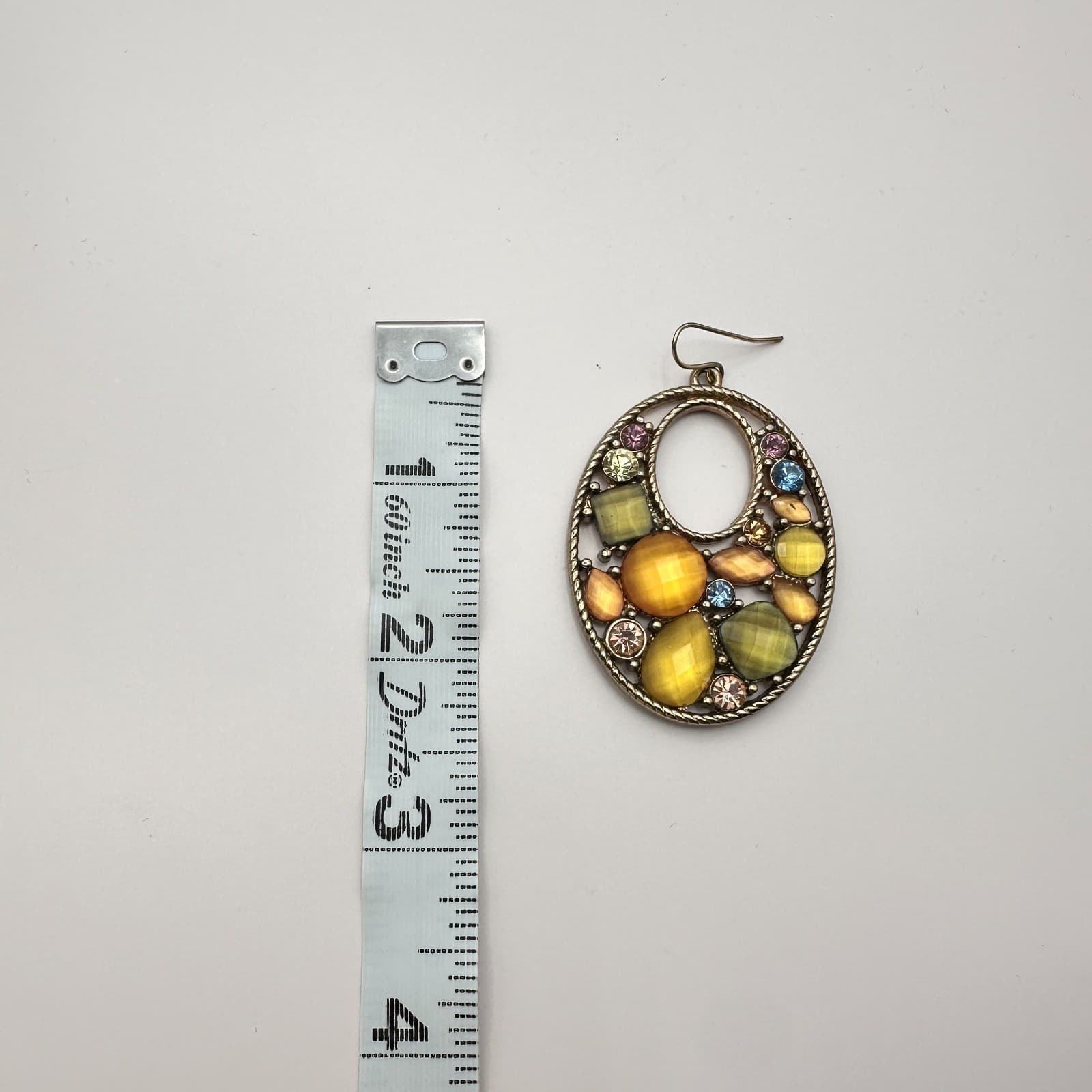 Vintage 90s Y2K Gold Tone Beaded Hoop Earrings Rhinestone Boho Statement Jewelry - Thumbnail 7