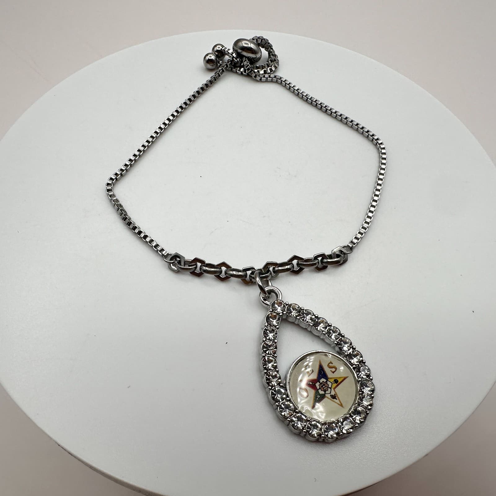 Vintage Y2K Rhinestone Order of Eastern Star OES Bracelet Silver Tone Jewelry - Thumbnail 3