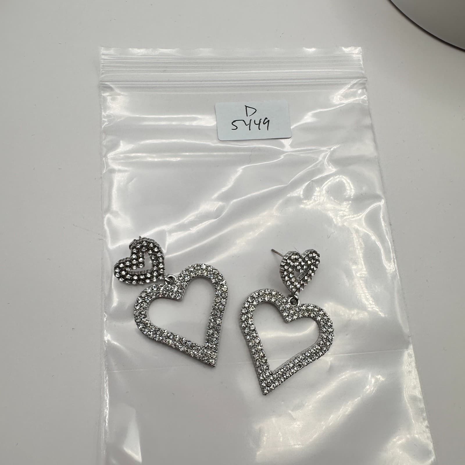 Vintage Y2K Silver Tone Rhinestone Double Heart Dangle Earrings Women's Jewelry - Thumbnail 8