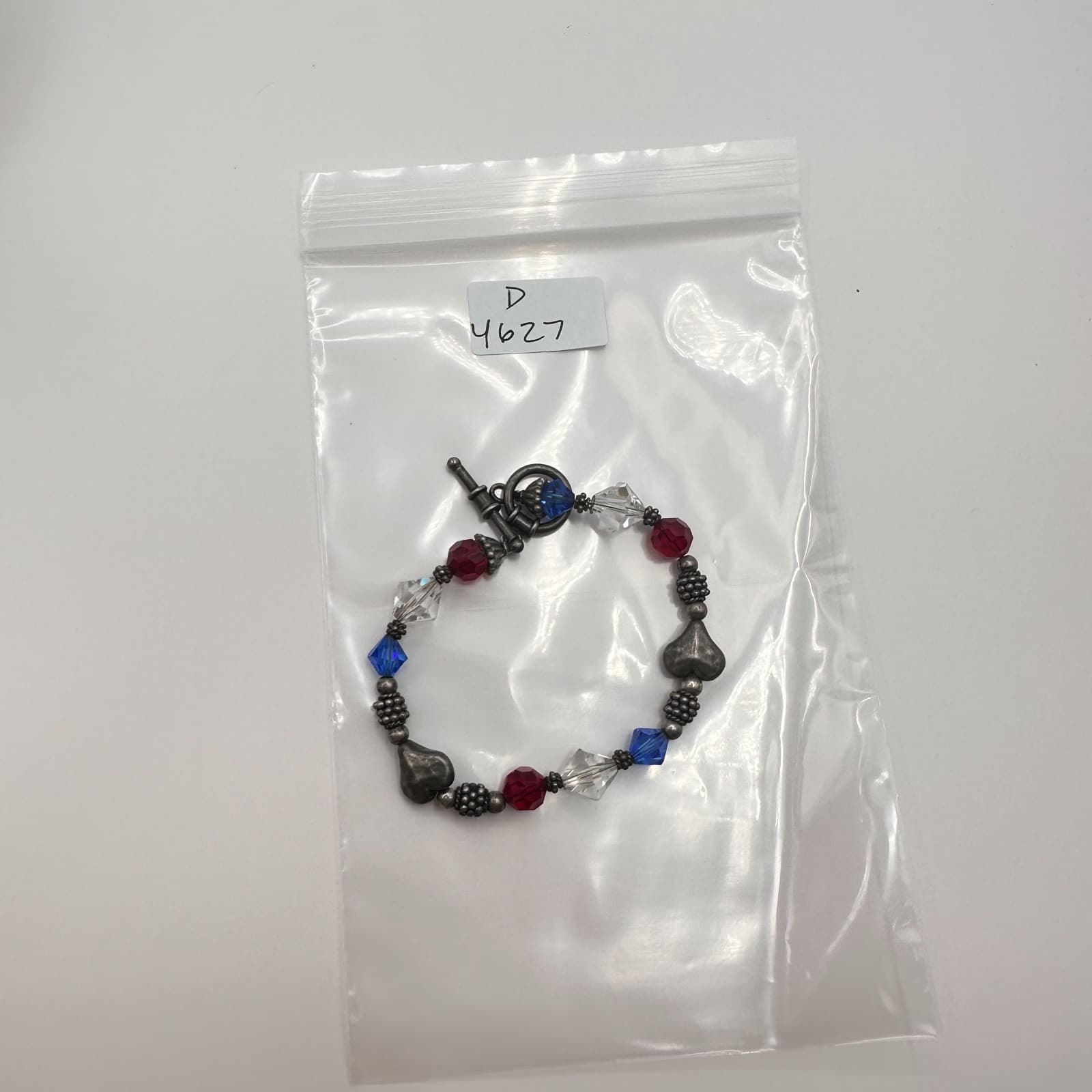 Vintage Y2K Silver Tone Heart Polycrome Glass Beaded Charms Bracelet Jewelry 90s - Thumbnail 9