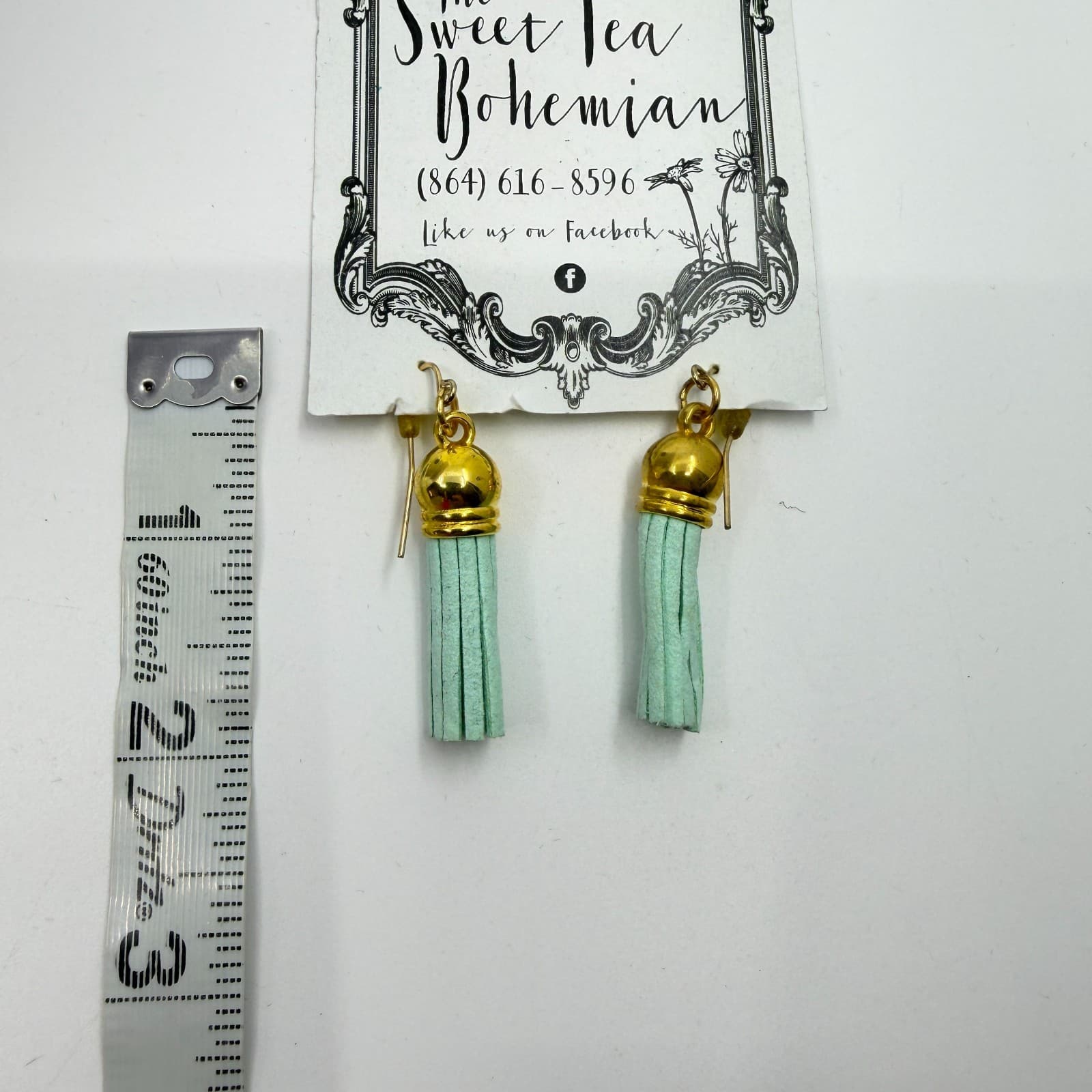 Mint Green Suede Tassel Earring Gold Tone Boho Chic Lightweight Fun Gift Jewelry - Thumbnail 8