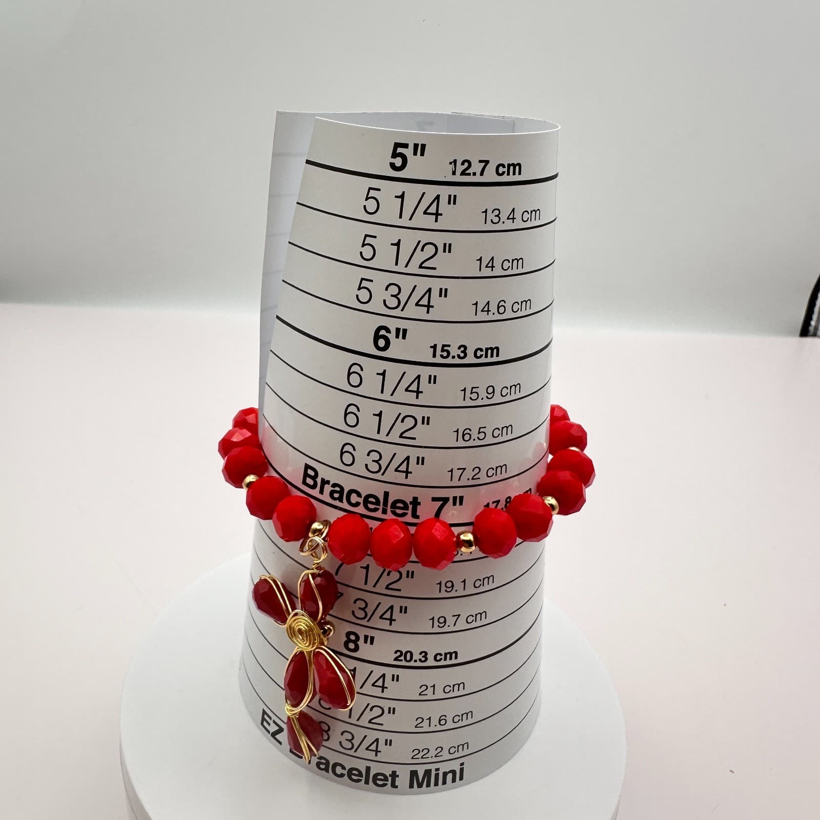 Vintage Y2K Gold Tone Red Beaded Cross Charm Bracelet Religious Women's Jewelry - Thumbnail 6