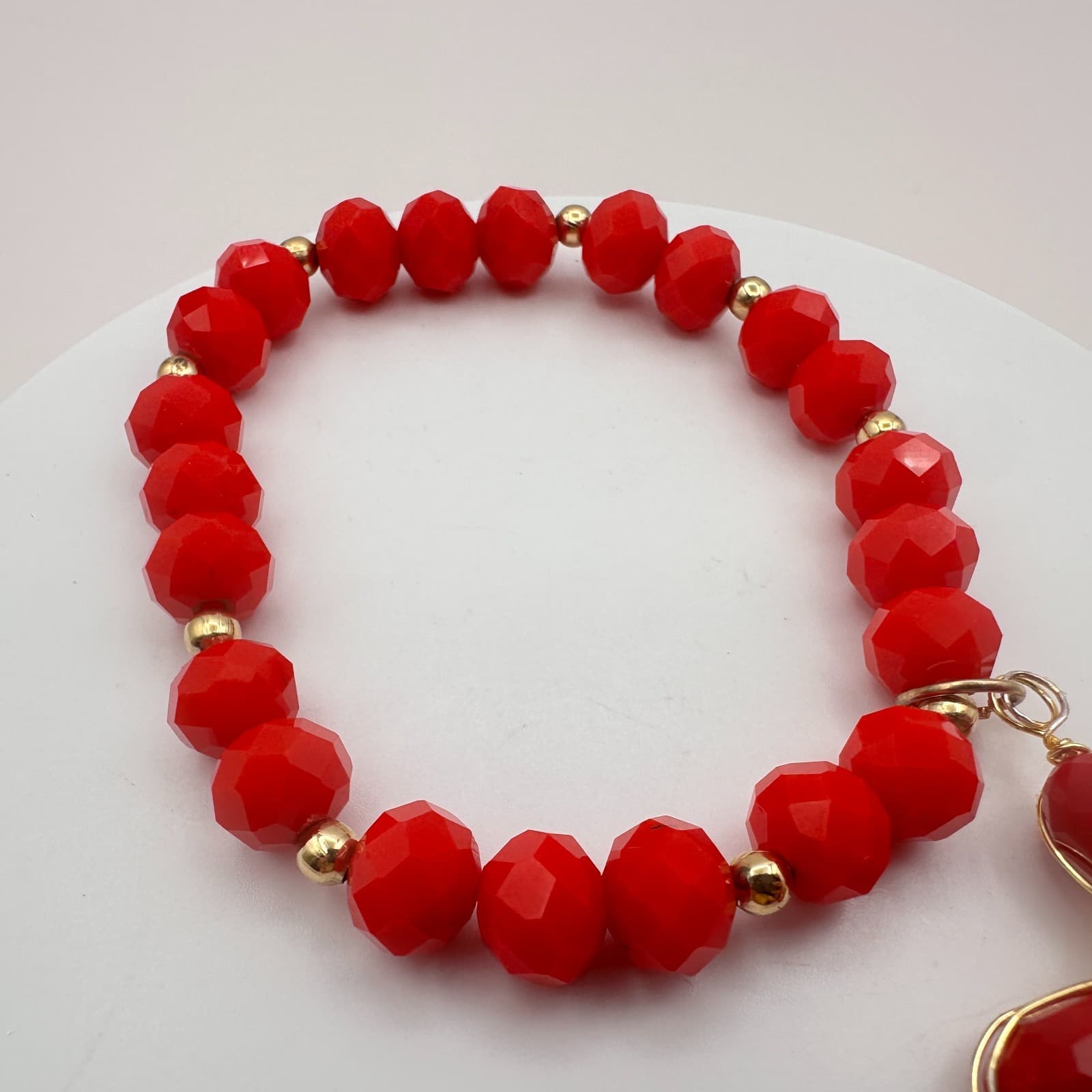 Vintage Y2K Gold Tone Red Beaded Cross Charm Bracelet Religious Women's Jewelry - Thumbnail 4