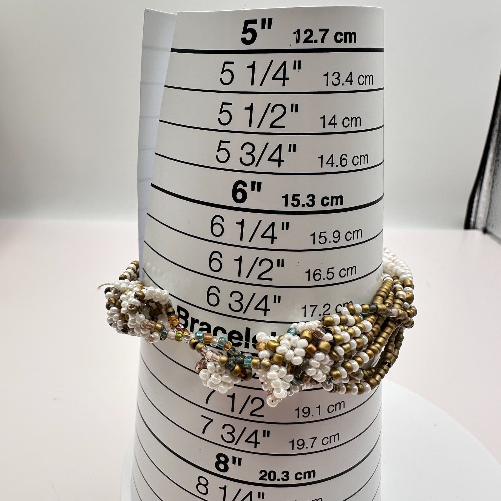 Vintage 90s Gold Tone White Gold Multi Strand Seed Beaded Bracelet Jewelry Bib - Thumbnail 8