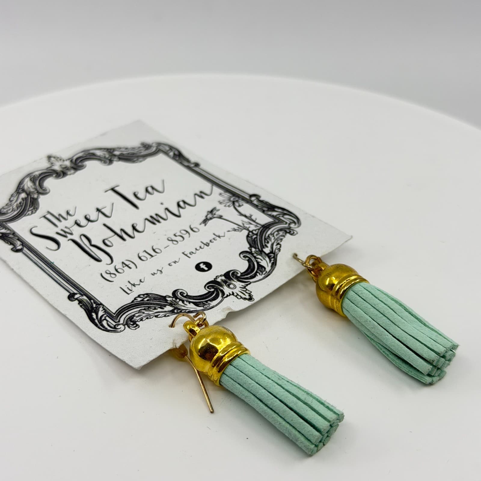 Mint Green Suede Tassel Earring Gold Tone Boho Chic Lightweight Fun Gift Jewelry - Thumbnail 5