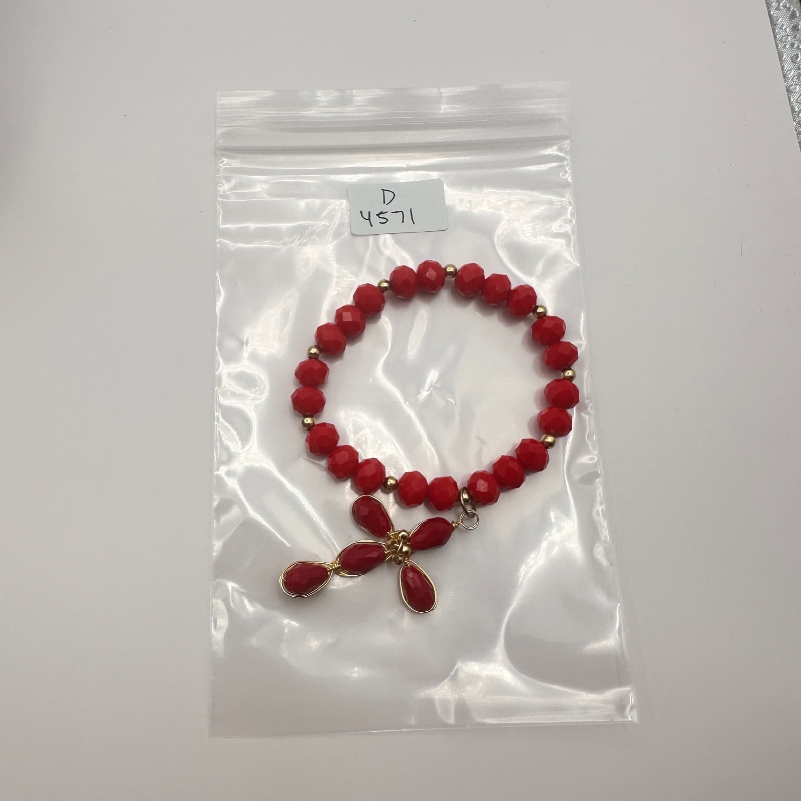Vintage Y2K Gold Tone Red Beaded Cross Charm Bracelet Religious Women's Jewelry - Thumbnail 7