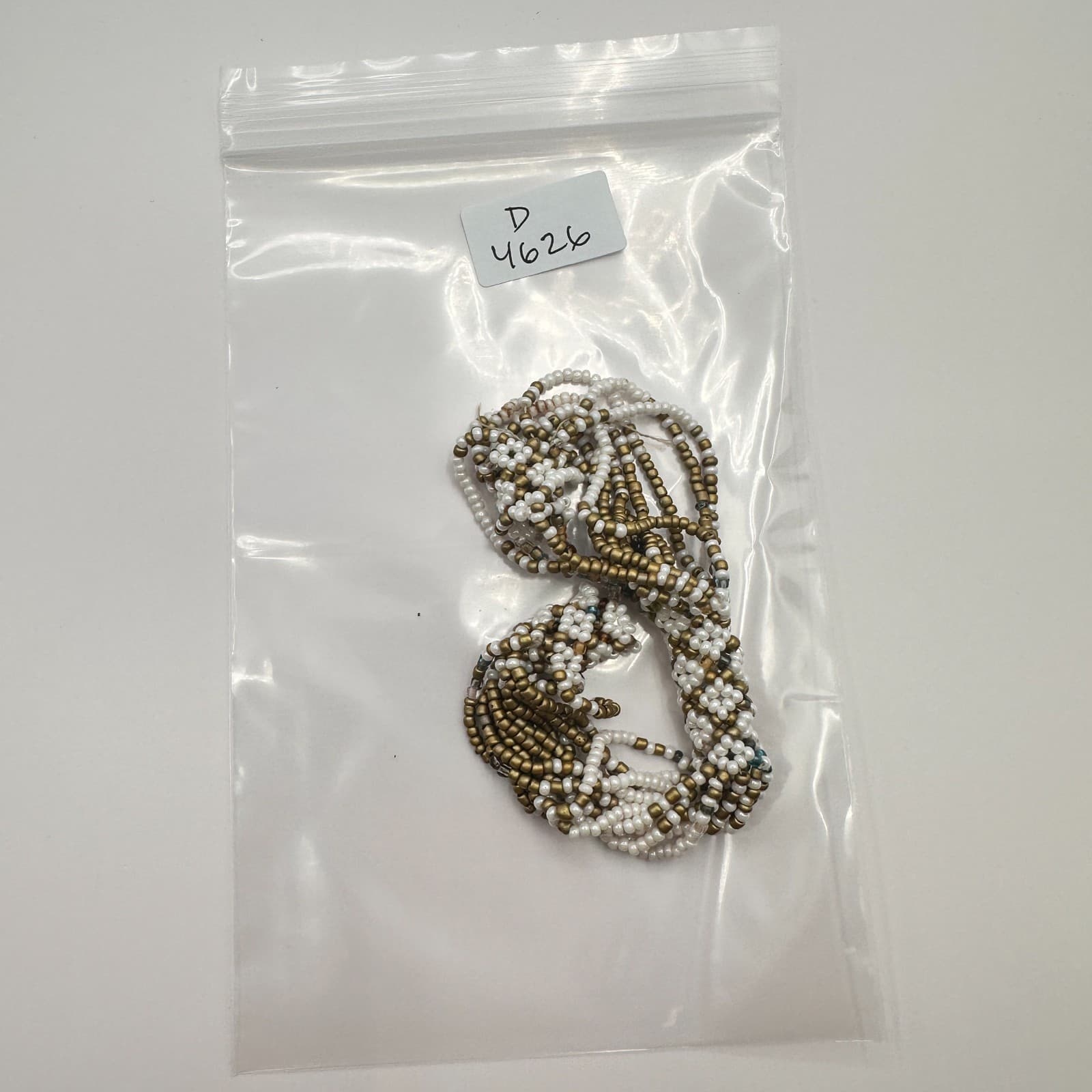 Vintage 90s Gold Tone White Gold Multi Strand Seed Beaded Bracelet Jewelry Bib - Thumbnail 9