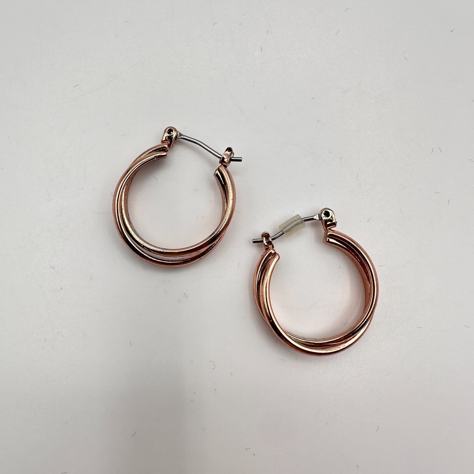 Vintage 90s Rose Gold Tone Double Layer Hoop Earrings Fashion Minimalist Jewelry - Thumbnail 4