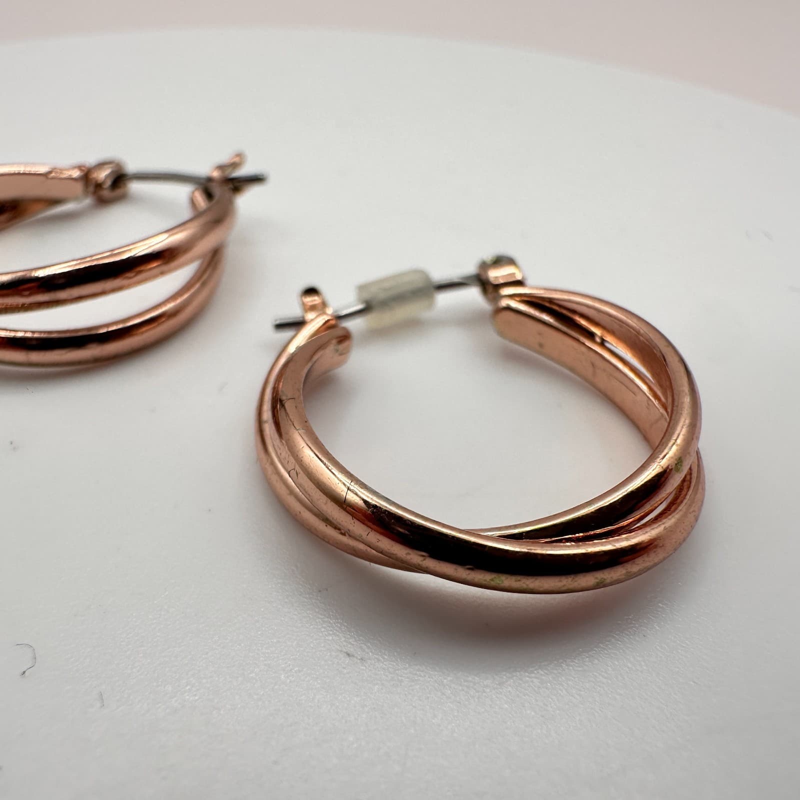 Vintage 90s Rose Gold Tone Double Layer Hoop Earrings Fashion Minimalist Jewelry - Thumbnail 2