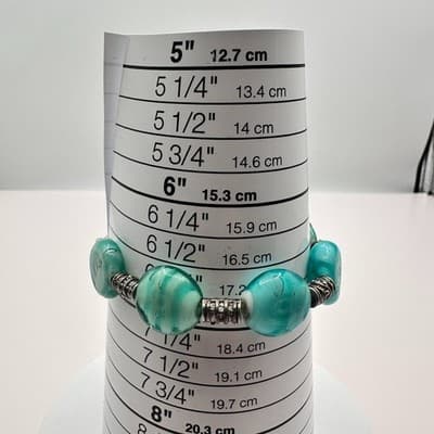 Vintage 90s Silver Tone Teal Swirl Beaded Bracelet Boho Women's Classic Jewelry - Thumbnail 8
