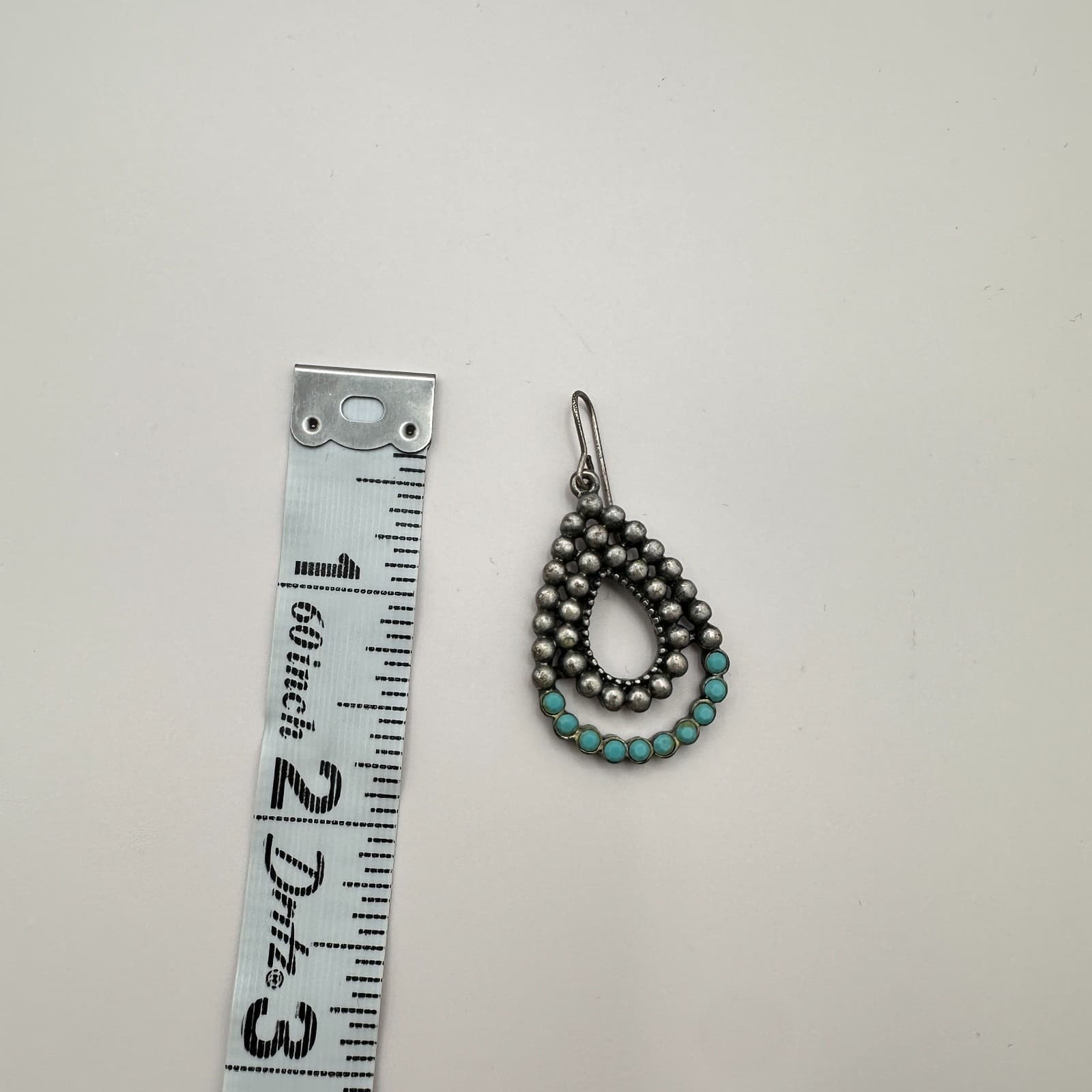 Vintage 90s Blue Glass Beads Silver Tone Teardrop Earrings Boho Fashion Jewelry - Thumbnail 6