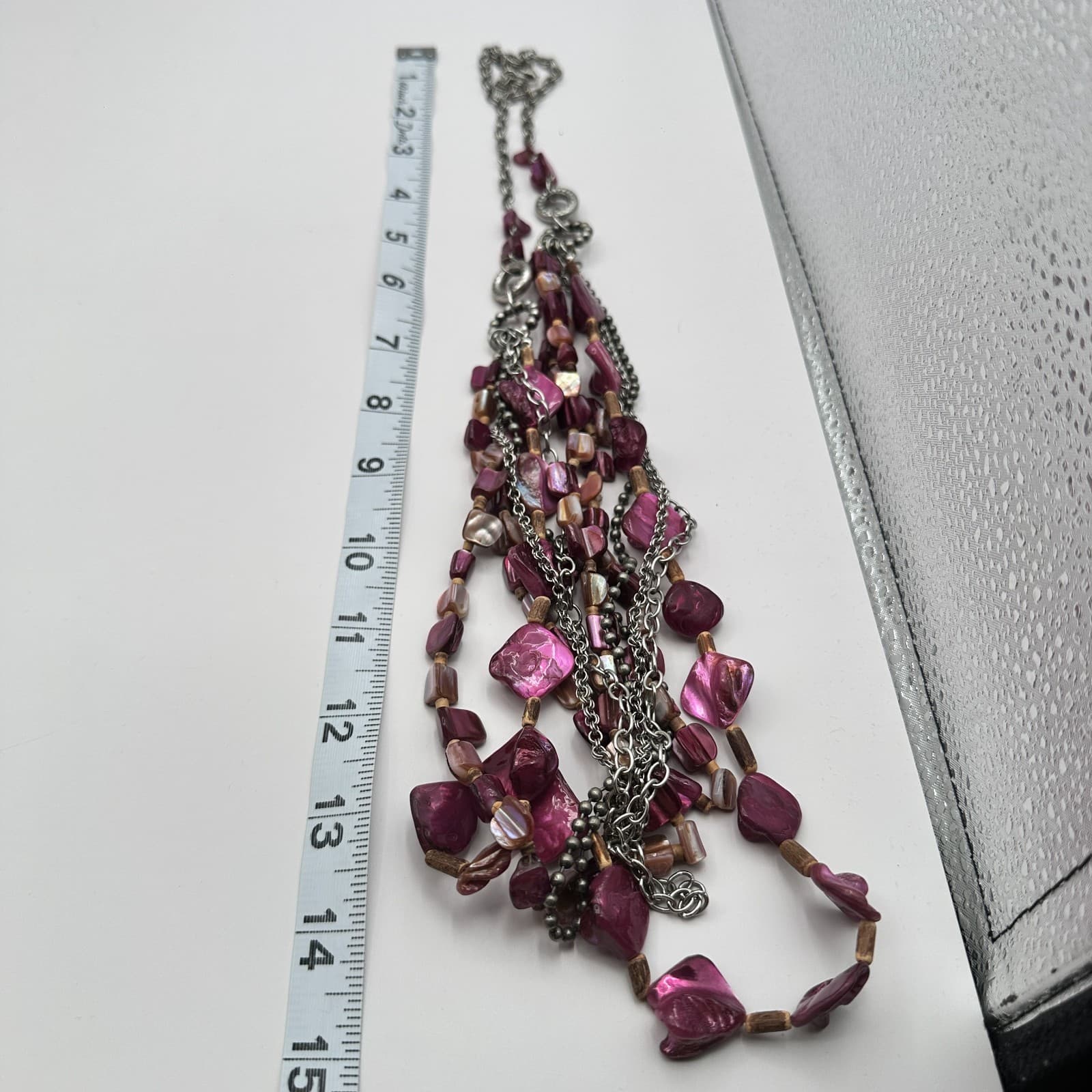 Vintage 90s Multi-Strand Shell Beads Statement Necklace Boho Layered Jewelry Bib - Thumbnail 9
