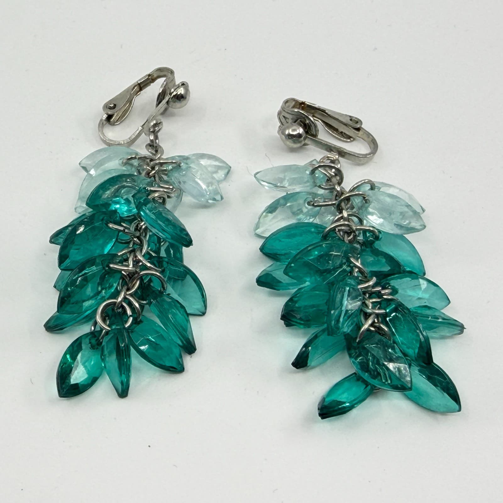 Ombre Green Crystal Cluster Dangle Earrings Statement Boho Festival Gift Idea - Thumbnail 2