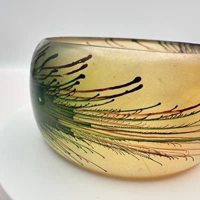 Vintage 90s Frosted Lucite Bracelet Peacock Feather Hand Painted Chunky Jewelry - Thumbnail 4