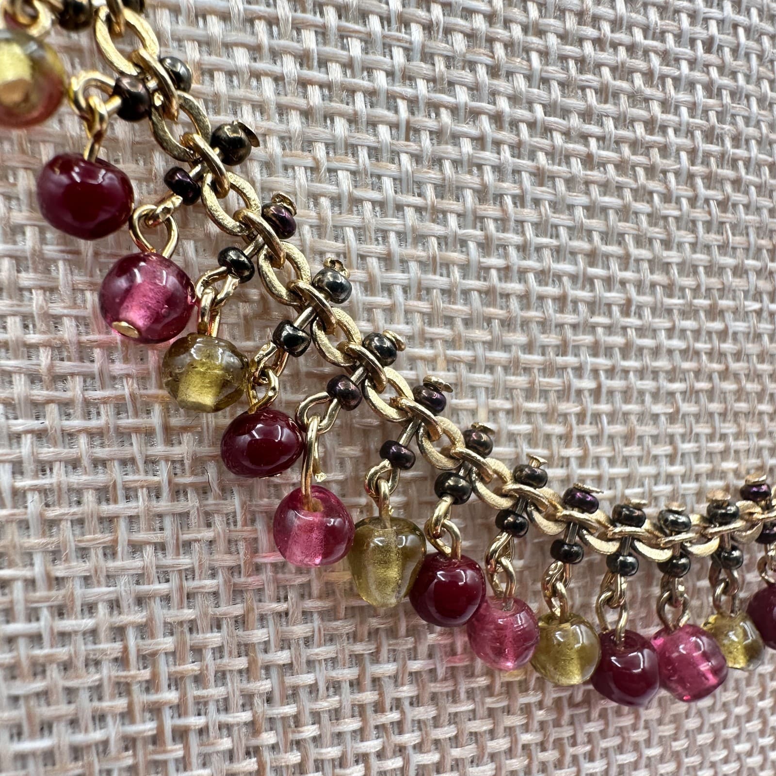 Vintage 80s Express Glass Beaded Necklace Gold Tone Boho Women's Classic Jewelry - Thumbnail 9