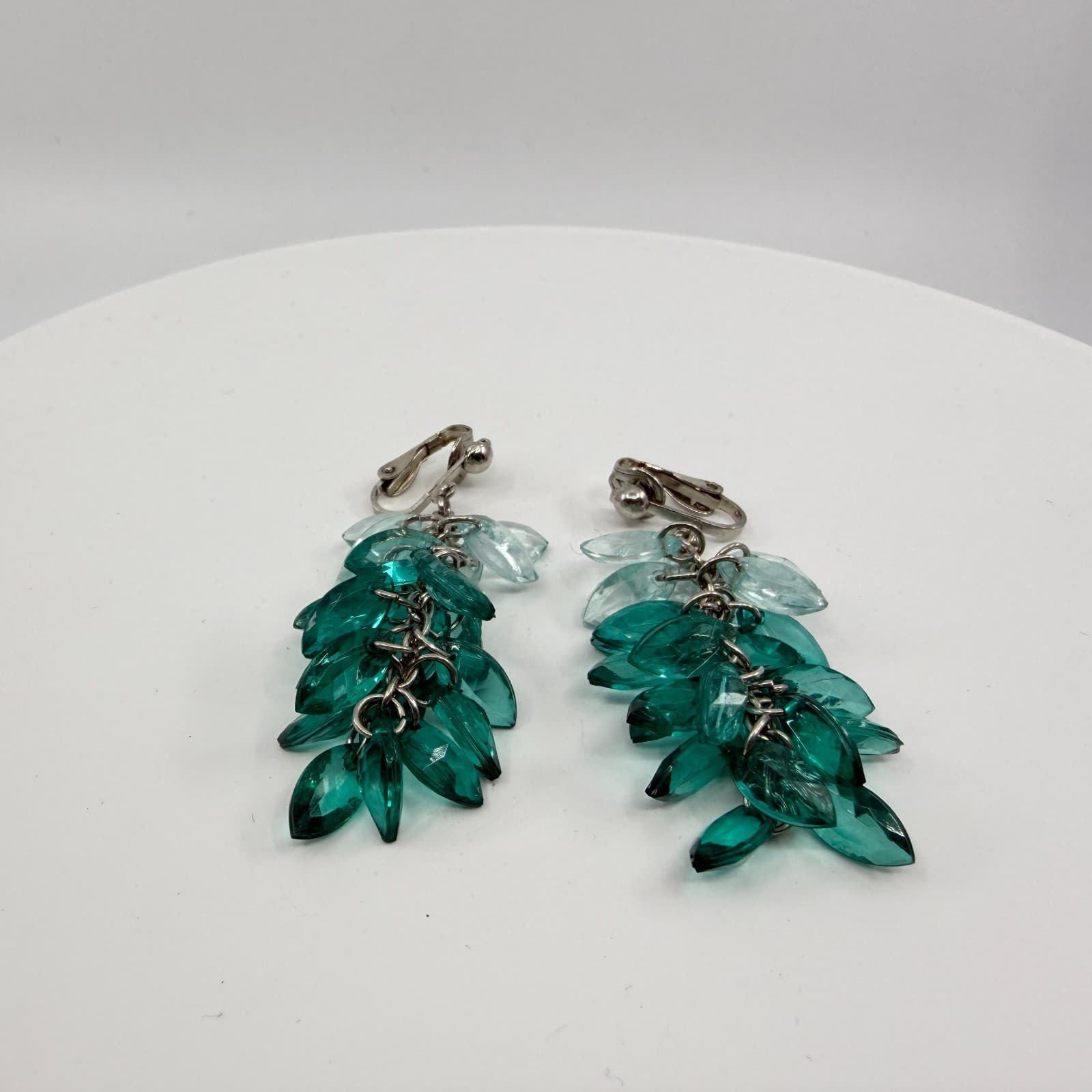 Ombre Green Crystal Cluster Dangle Earrings Statement Boho Festival Gift Idea - Thumbnail 4