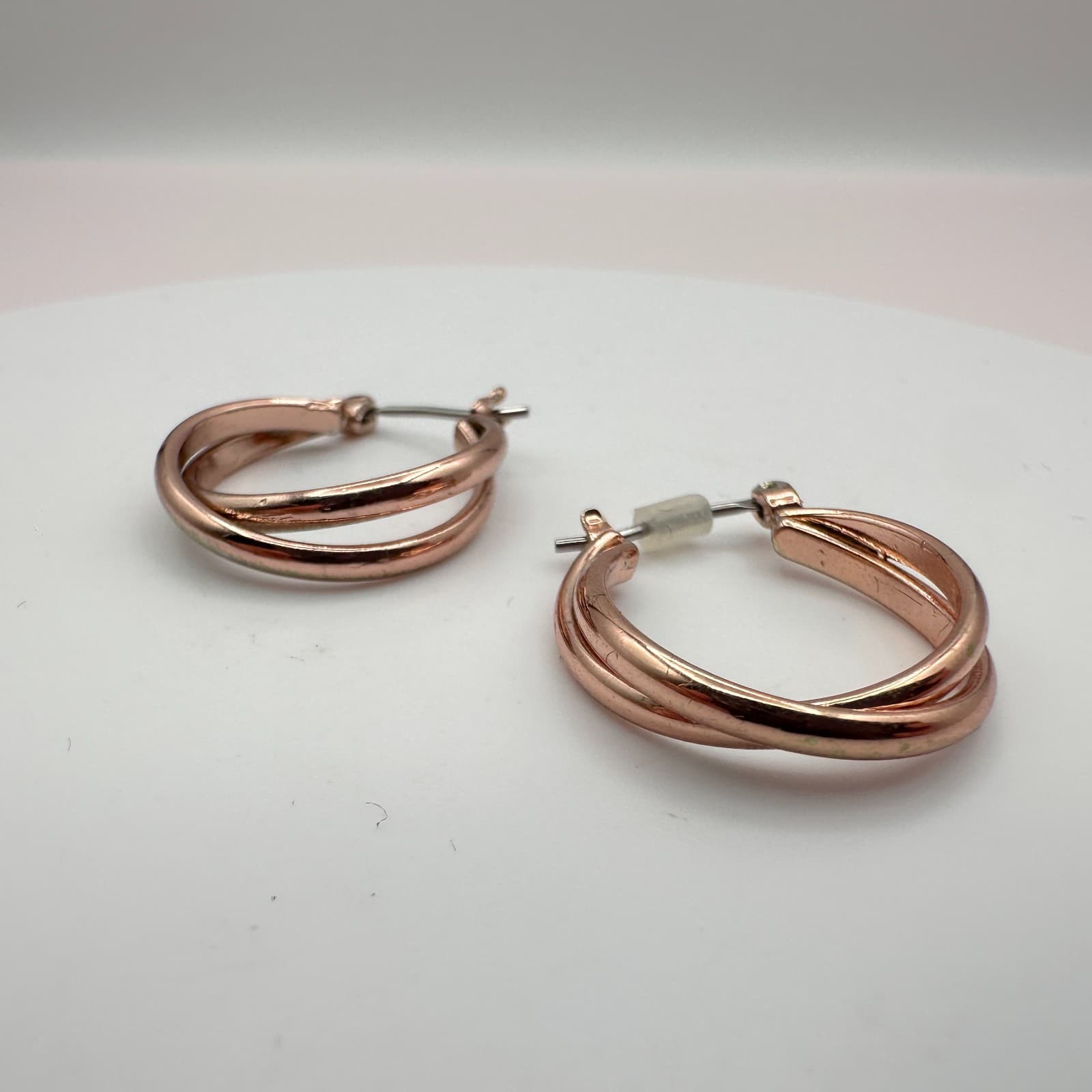 Vintage 90s Rose Gold Tone Double Layer Hoop Earrings Fashion Minimalist Jewelry - Thumbnail 5