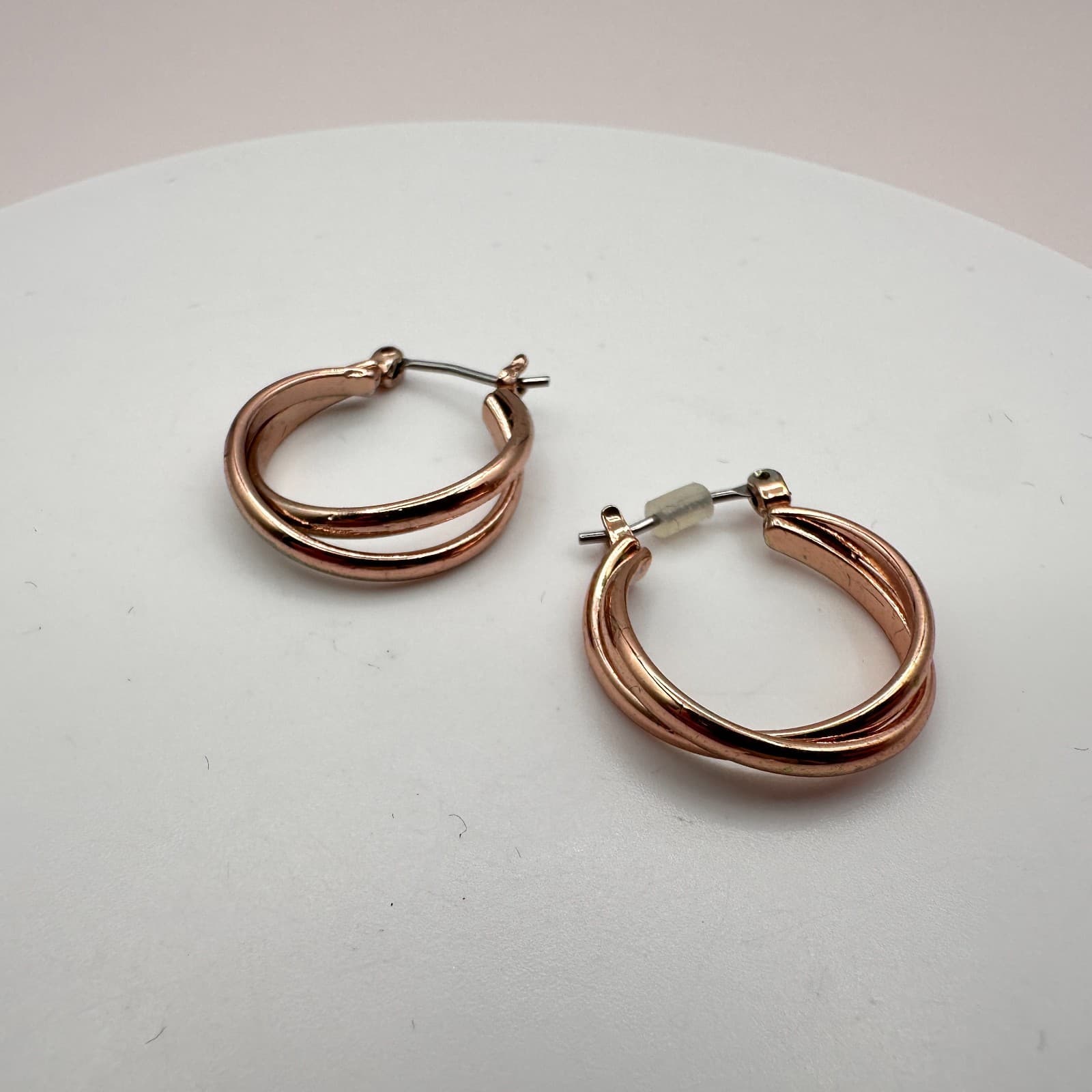 Vintage 90s Rose Gold Tone Double Layer Hoop Earrings Fashion Minimalist Jewelry - Thumbnail 6