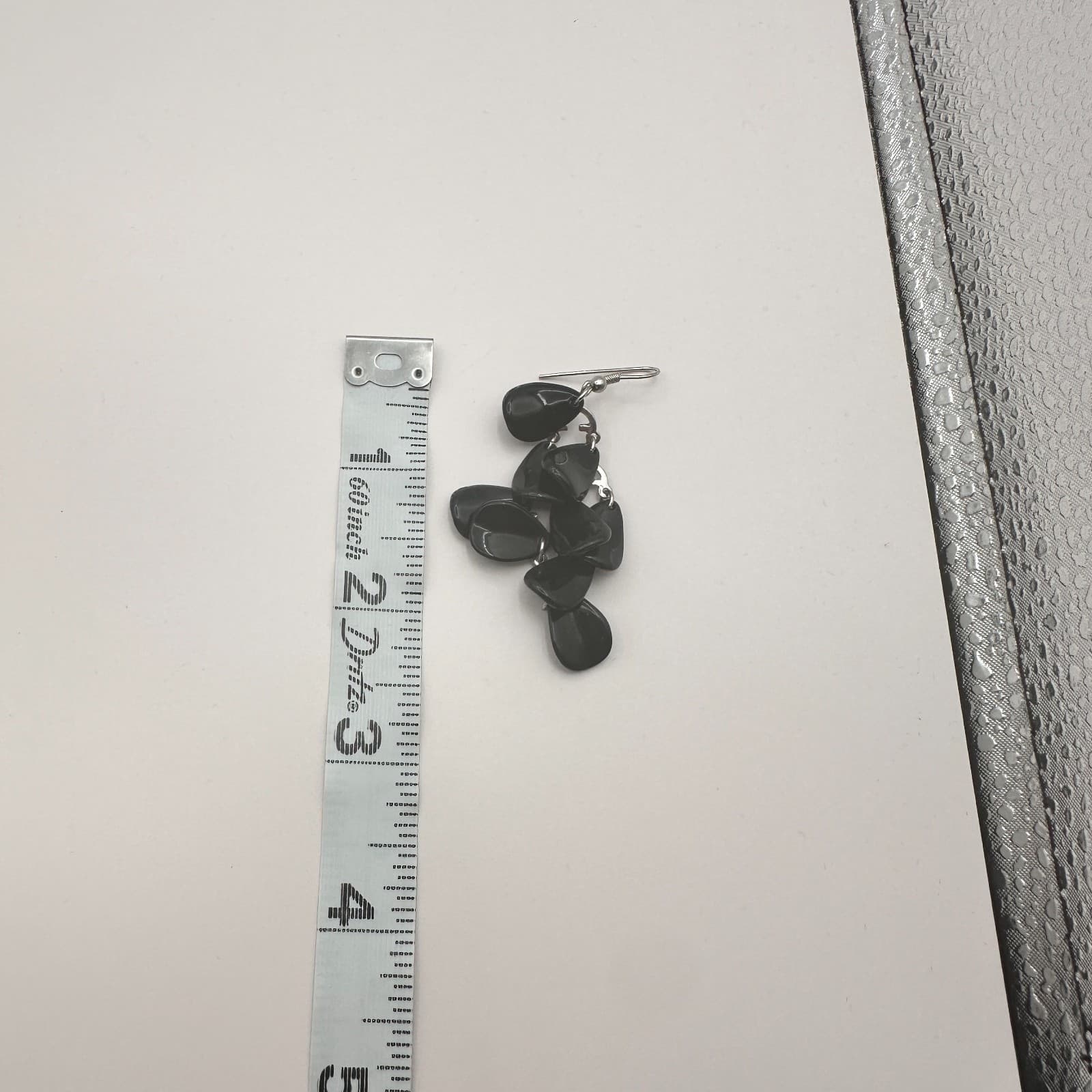 Vintage 90s Silver Tone Black Pebble Dangle Earrings Retro Women's Jewelry Y2K - Thumbnail 7