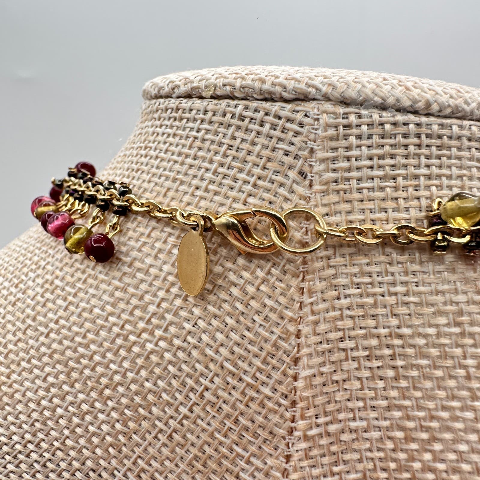 Vintage 80s Express Glass Beaded Necklace Gold Tone Boho Women's Classic Jewelry - Thumbnail 4