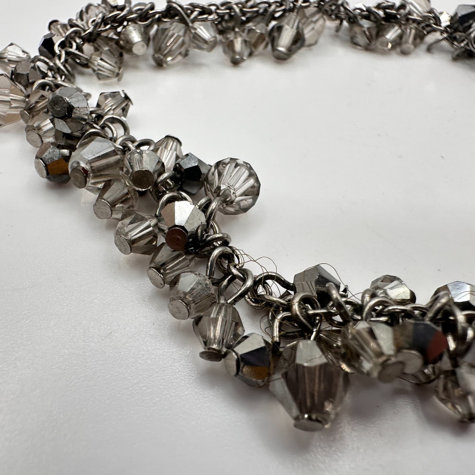Vintage 90s Silver Tone Smoky Gray Faceted Beaded Bracelet Women's Jewelry Y2K - Thumbnail 5