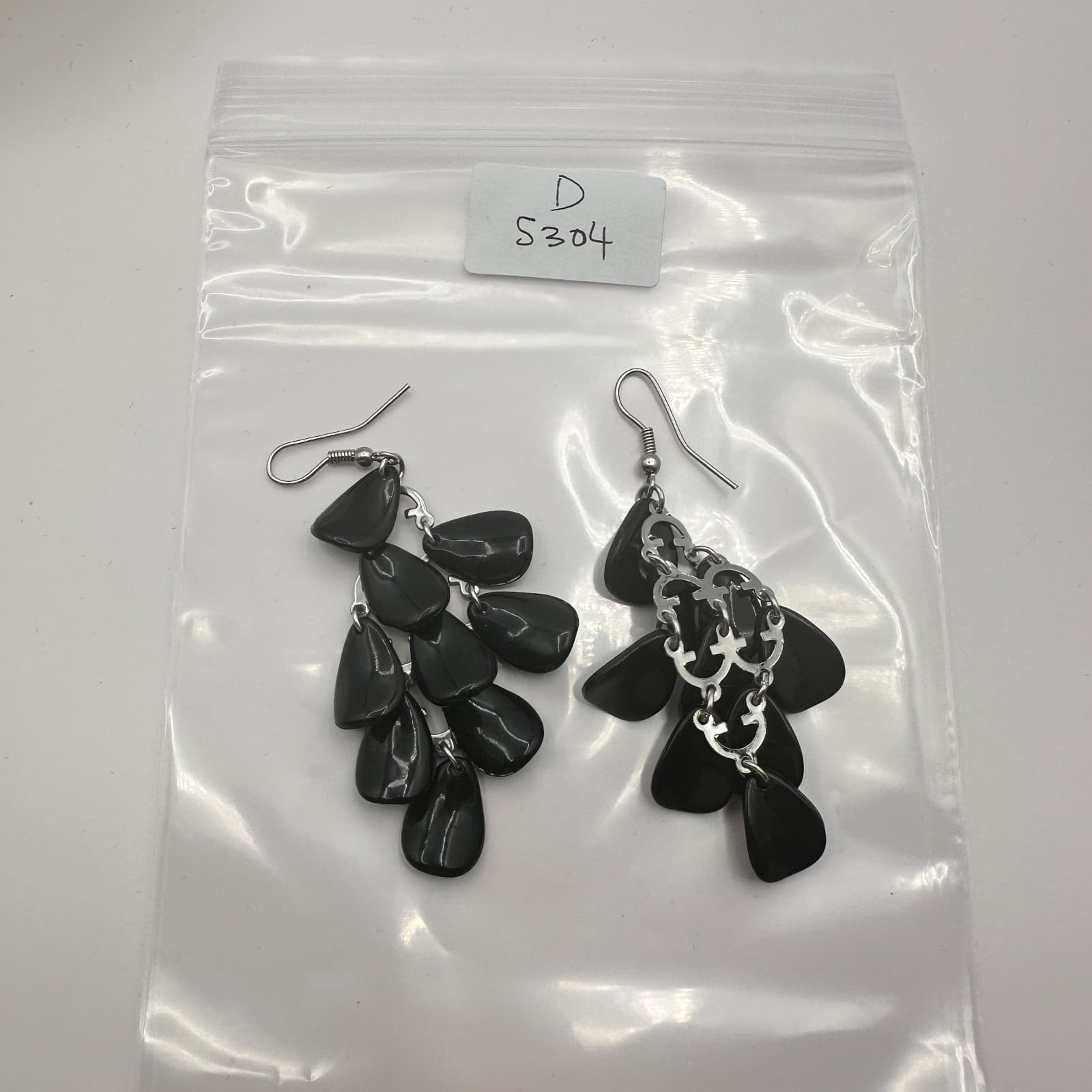 Vintage 90s Silver Tone Black Pebble Dangle Earrings Retro Women's Jewelry Y2K - Thumbnail 8