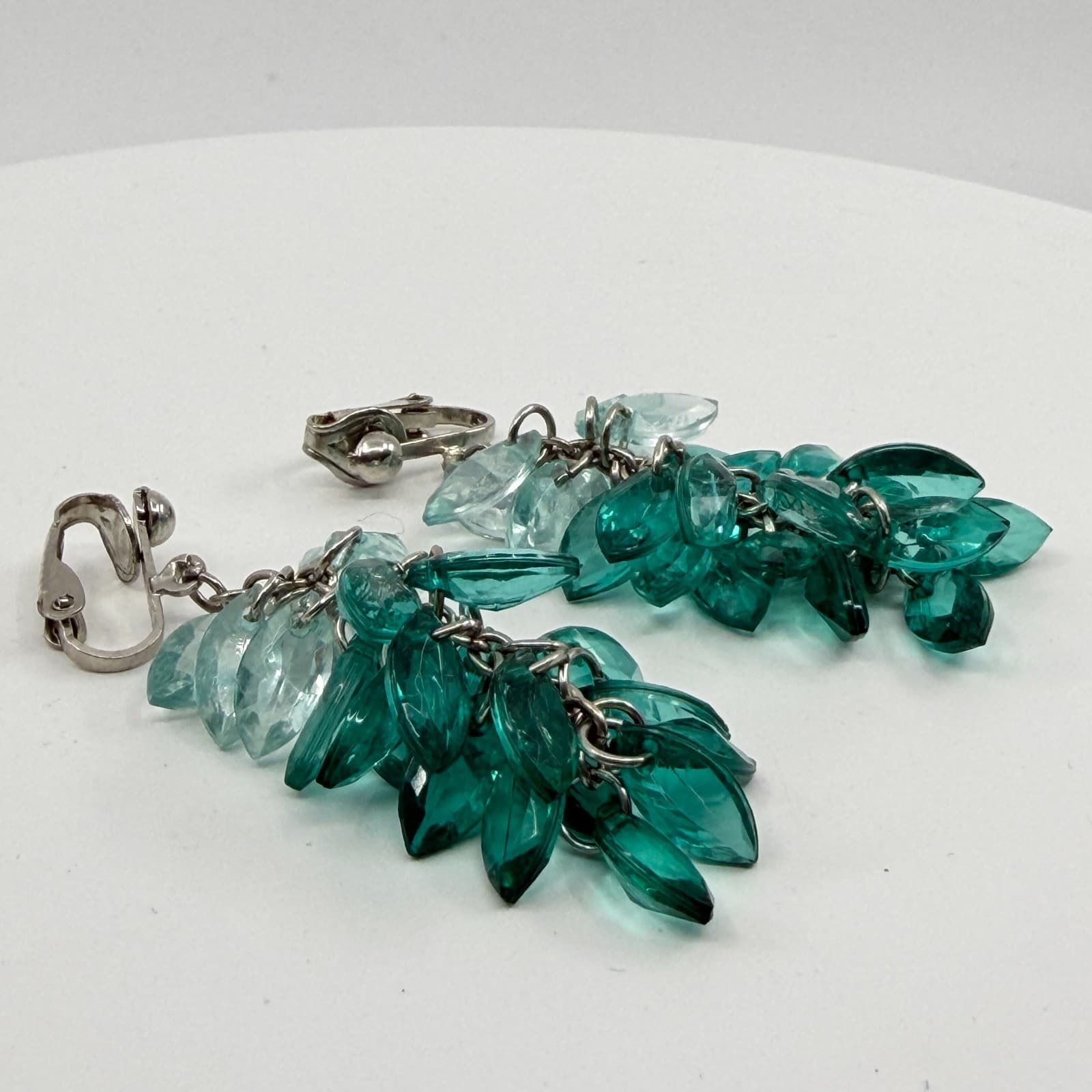 Ombre Green Crystal Cluster Dangle Earrings Statement Boho Festival Gift Idea - Thumbnail 5
