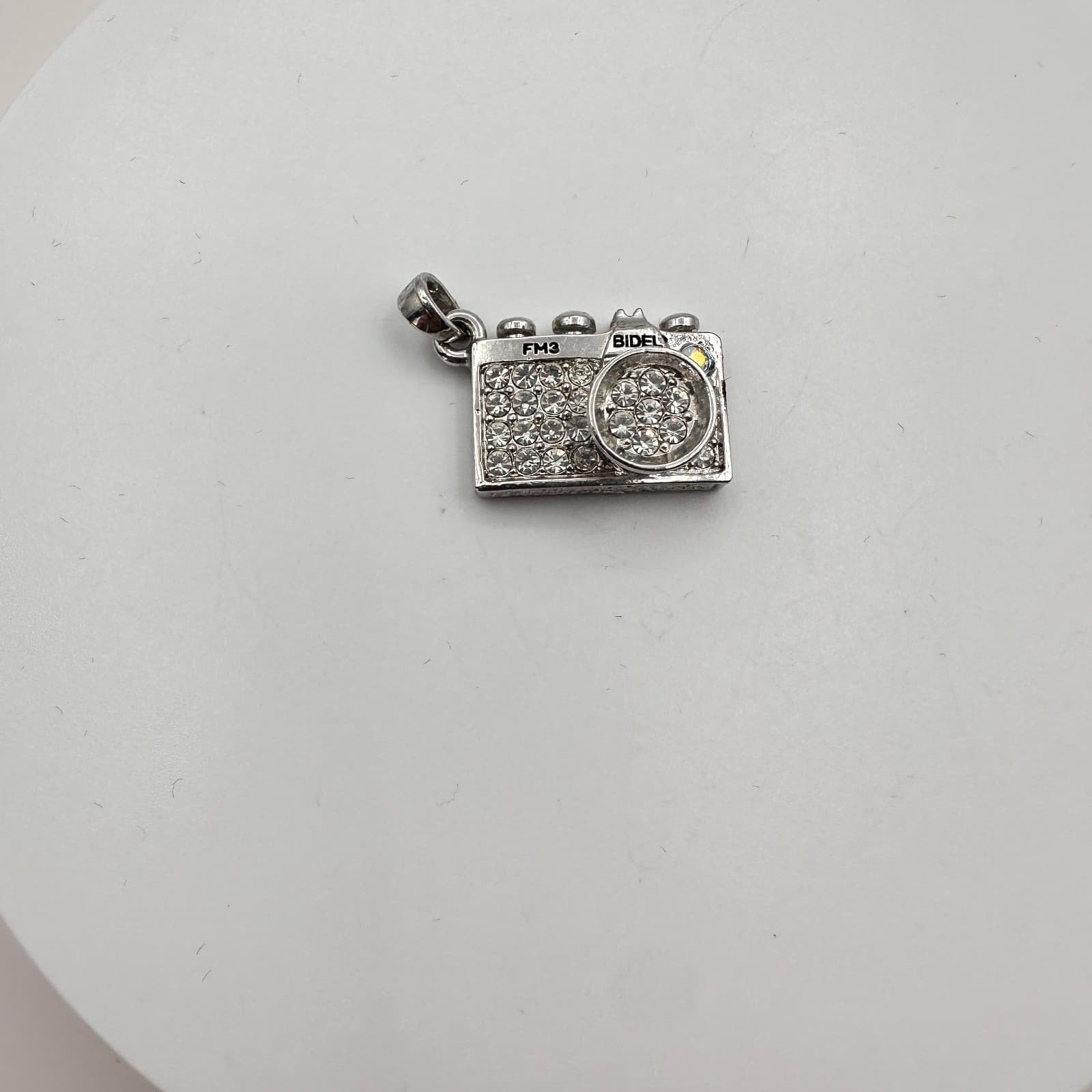 Vintage 90s Bidel FM3 Silver Tone Camera Pendant Clear Rhinestone Jewelry Boho - Thumbnail 5