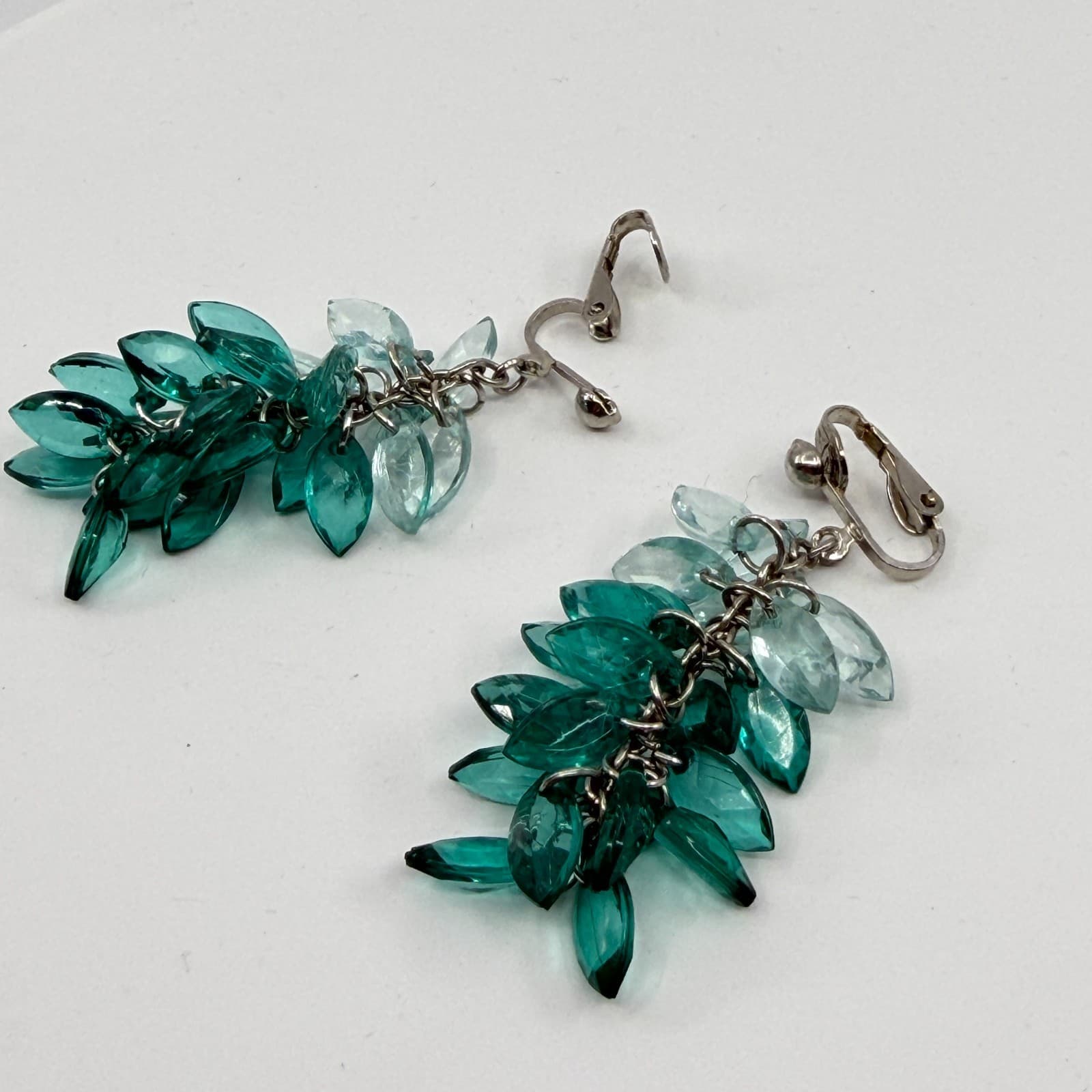 Ombre Green Crystal Cluster Dangle Earrings Statement Boho Festival Gift Idea - Thumbnail 8