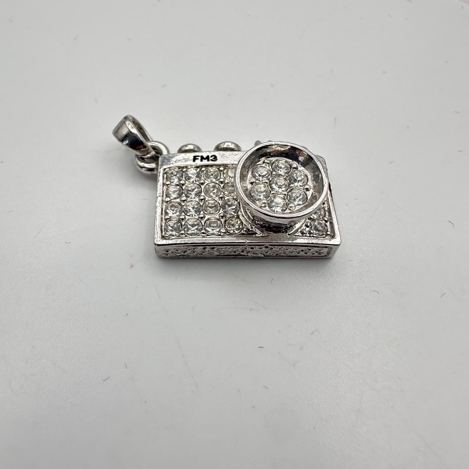 Vintage 90s Bidel FM3 Silver Tone Camera Pendant Clear Rhinestone Jewelry Boho - Thumbnail 4