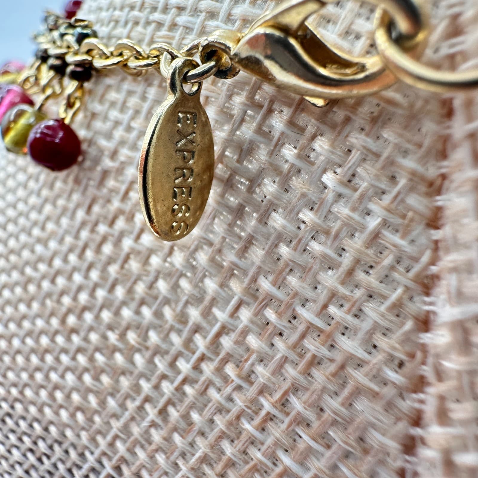 Vintage 80s Express Glass Beaded Necklace Gold Tone Boho Women's Classic Jewelry - Thumbnail 6