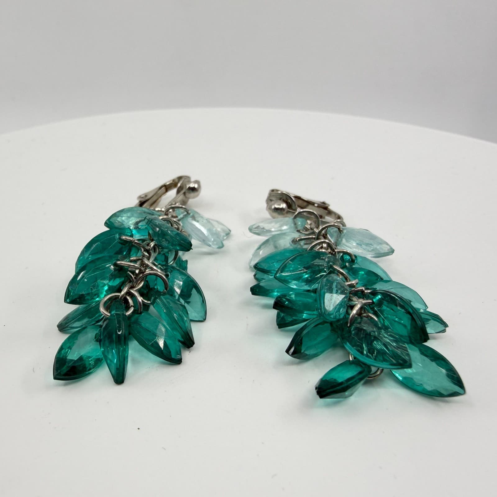 Ombre Green Crystal Cluster Dangle Earrings Statement Boho Festival Gift Idea - Thumbnail 3
