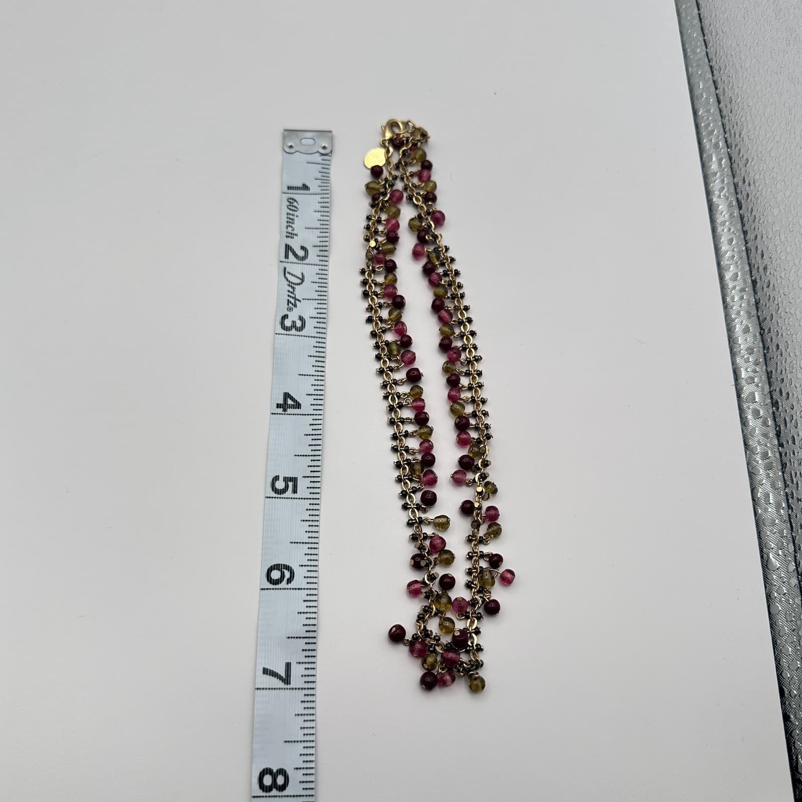 Vintage 80s Express Glass Beaded Necklace Gold Tone Boho Women's Classic Jewelry - Thumbnail 10