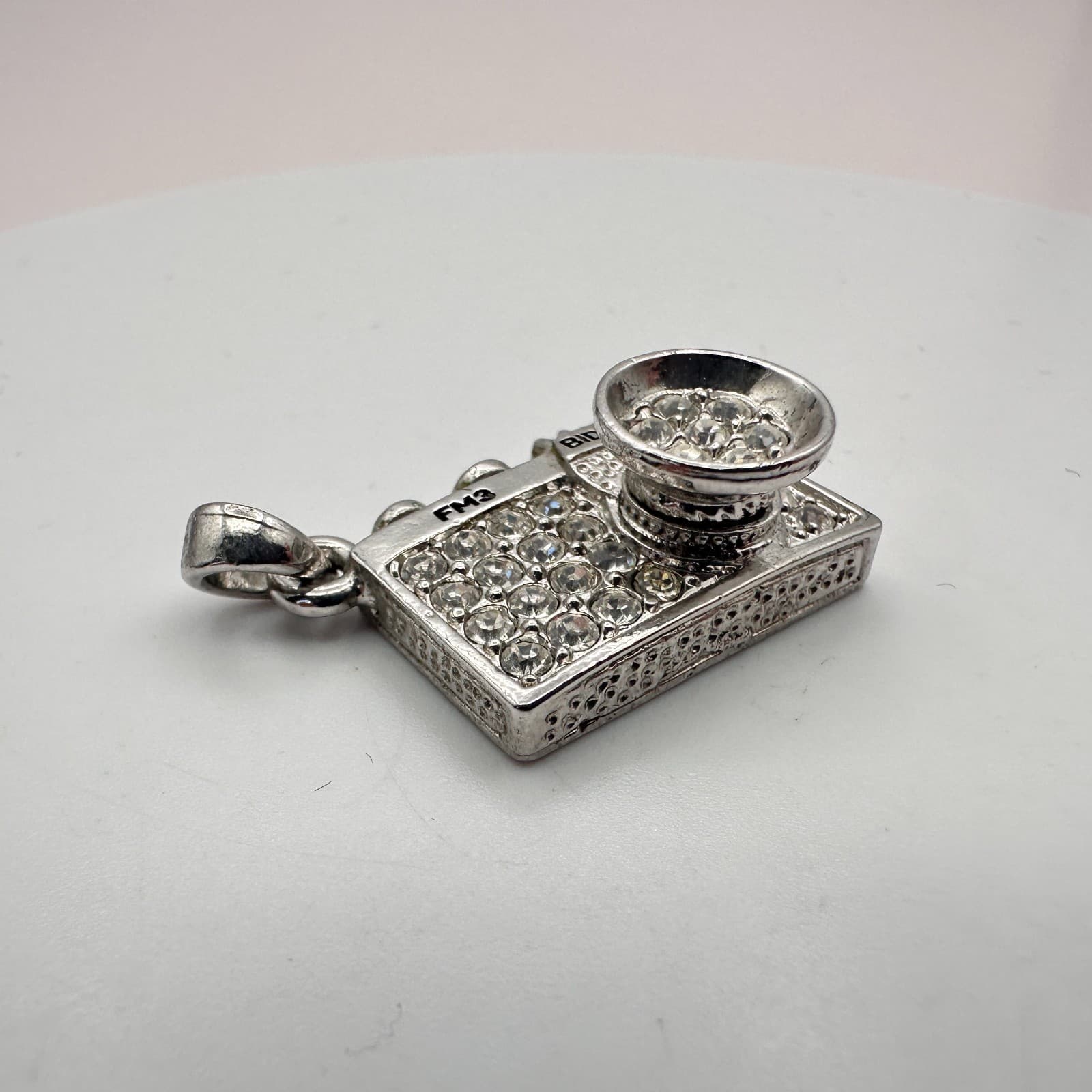 Vintage 90s Bidel FM3 Silver Tone Camera Pendant Clear Rhinestone Jewelry Boho - Thumbnail 3