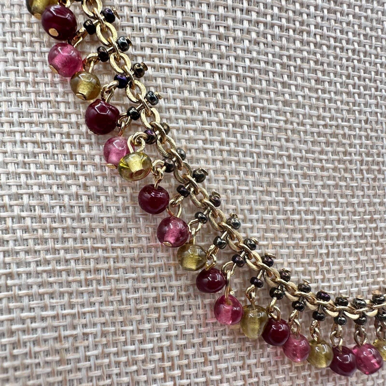 Vintage 80s Express Glass Beaded Necklace Gold Tone Boho Women's Classic Jewelry - Thumbnail 7