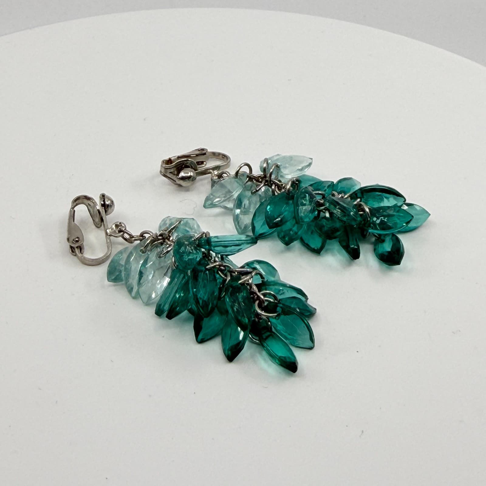 Ombre Green Crystal Cluster Dangle Earrings Statement Boho Festival Gift Idea - Thumbnail 6