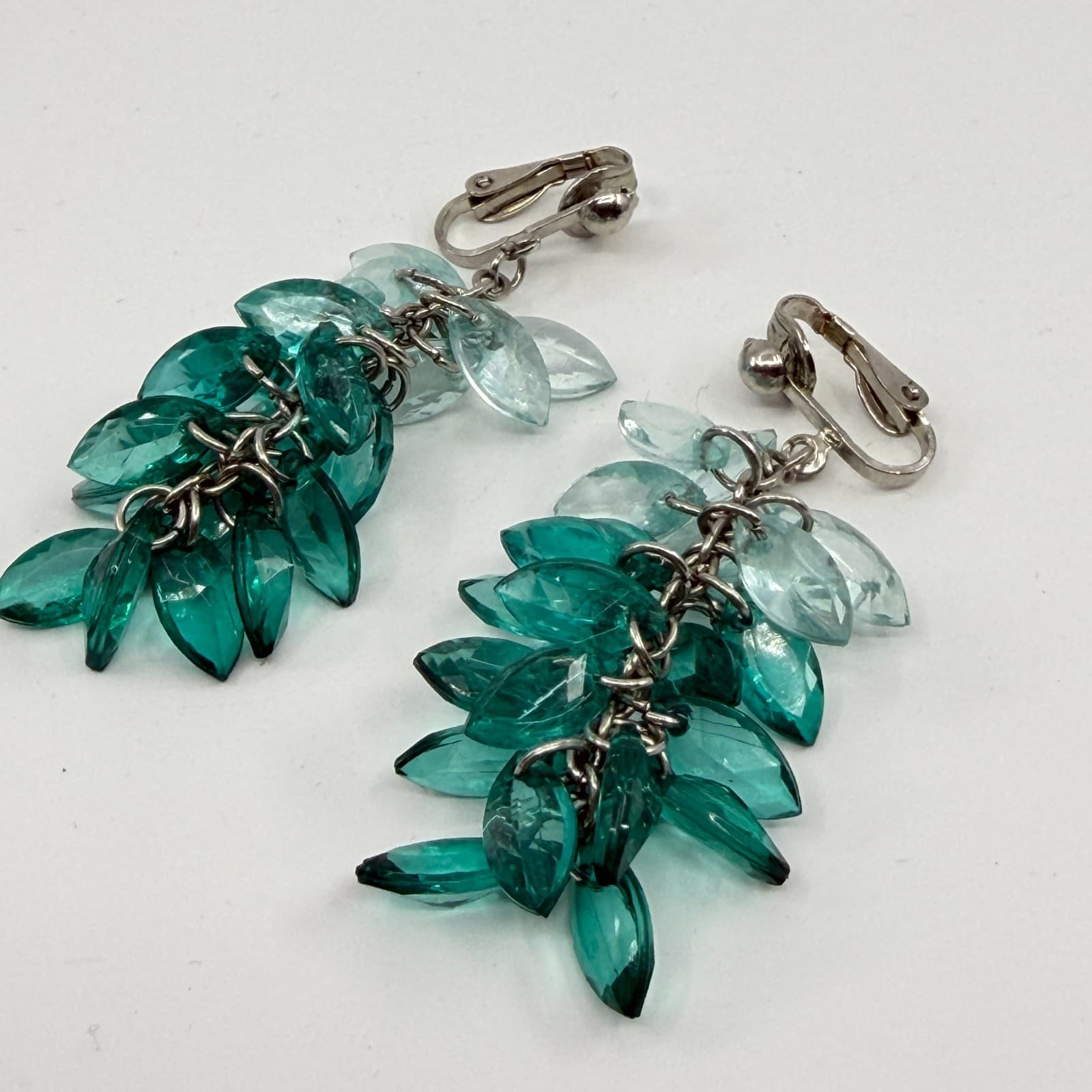 Ombre Green Crystal Cluster Dangle Earrings Statement Boho Festival Gift Idea - Thumbnail 7