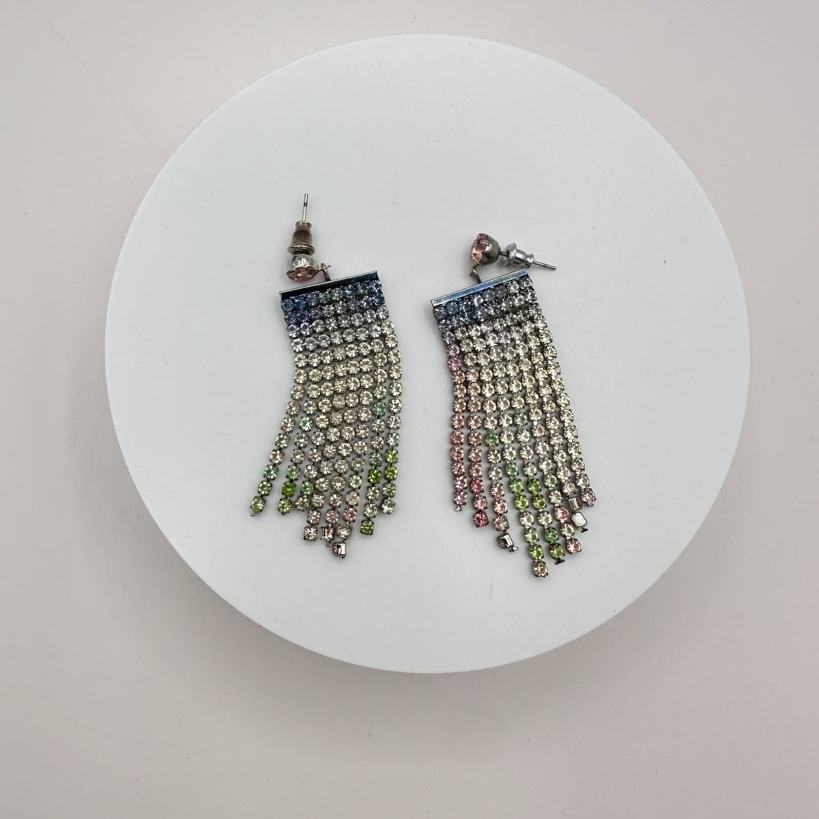 Vintage 90s Rhinestone Tennis Tassel Earrings Women's Classic Fashion Jewelry - Thumbnail 4