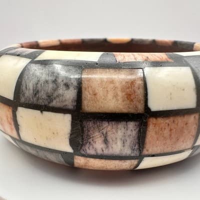 Vintage 90s Checkered Bangle Bracelet Boho Women's Classic Fashion Jewelry - Thumbnail 4