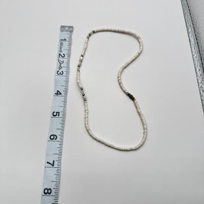 Vintage Y2K White Shell Heishi Beaded Choker Necklace Silver Tone Jewelry - Thumbnail 8