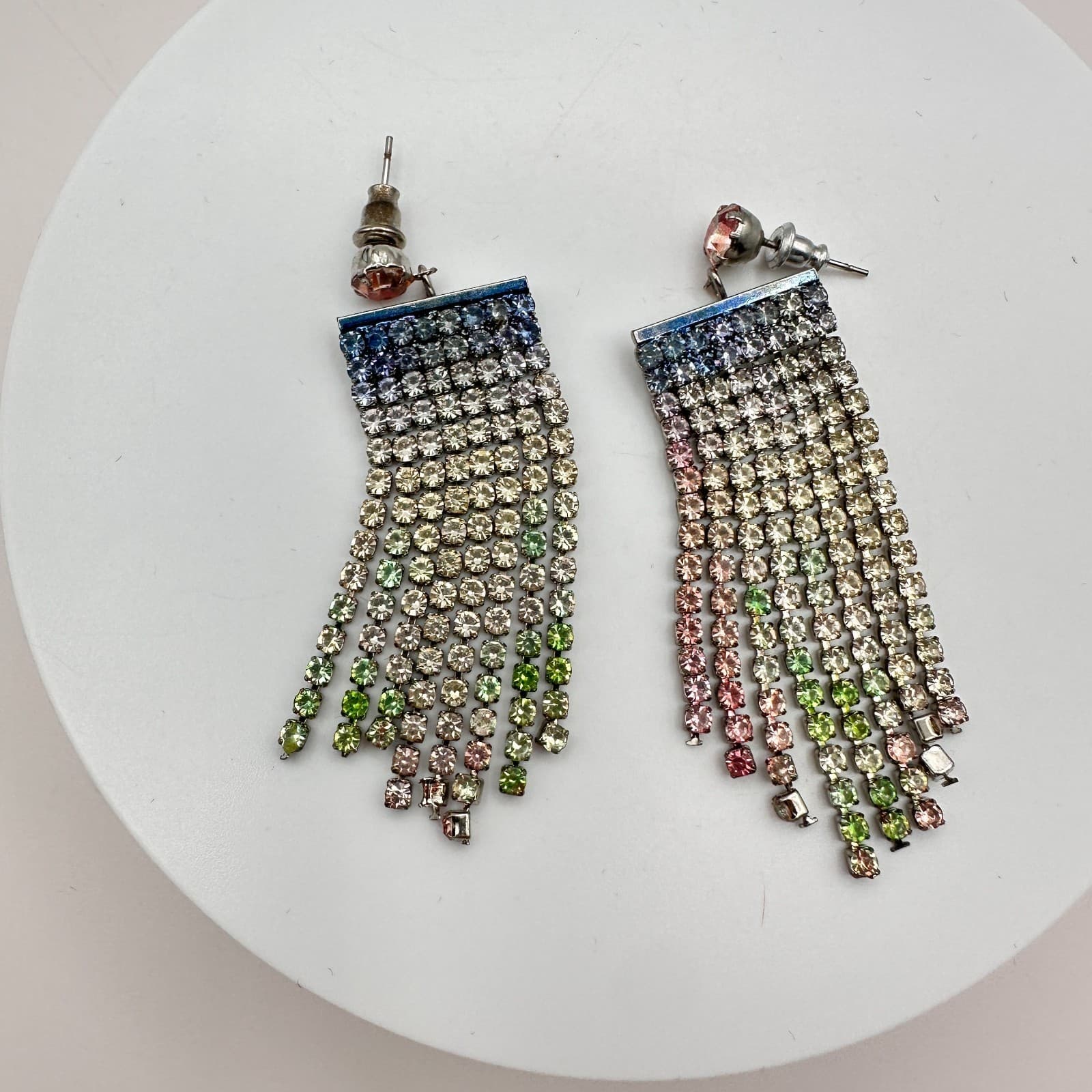 Vintage 90s Rhinestone Tennis Tassel Earrings Women's Classic Fashion Jewelry - Thumbnail 3