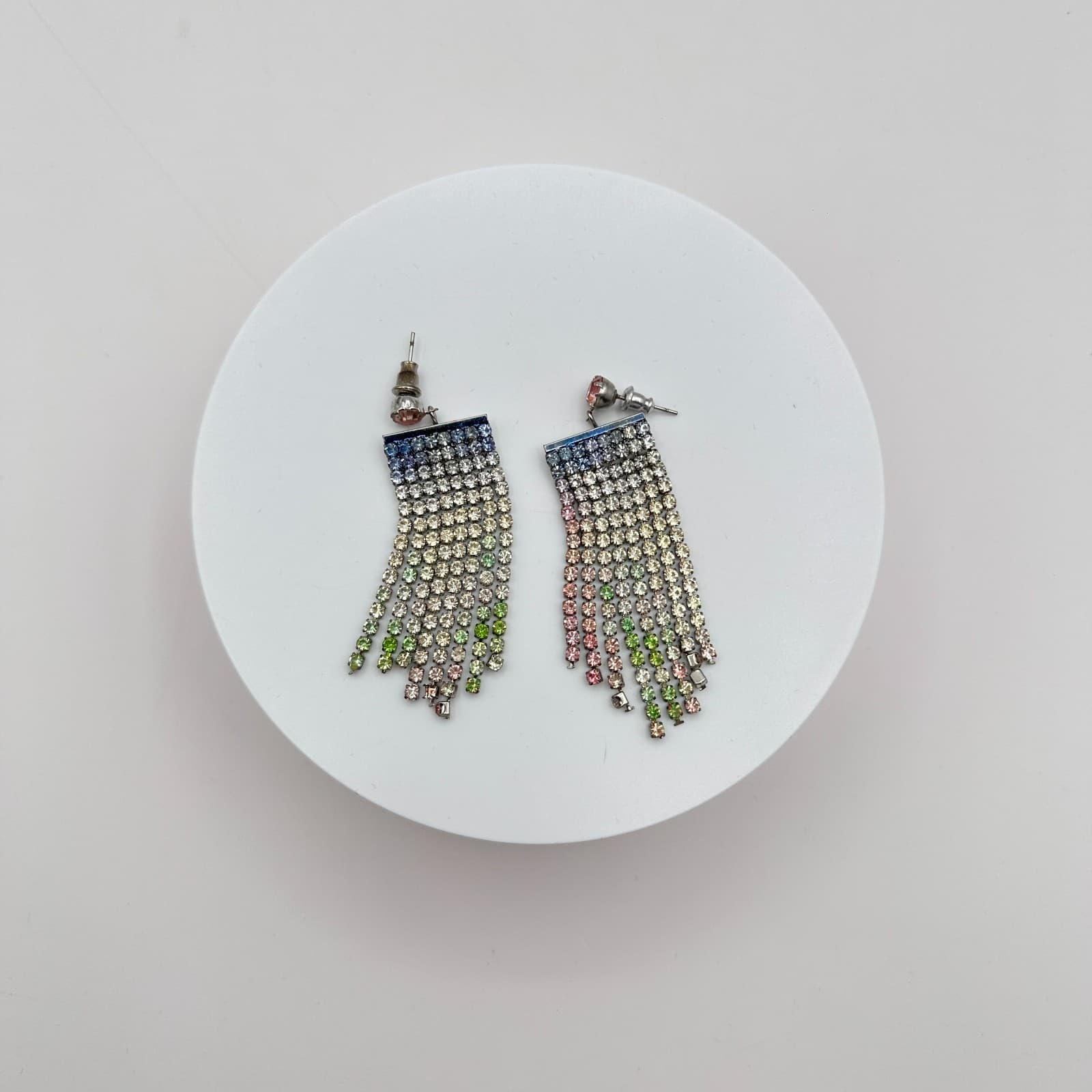 Vintage 90s Rhinestone Tennis Tassel Earrings Women's Classic Fashion Jewelry - Thumbnail 2