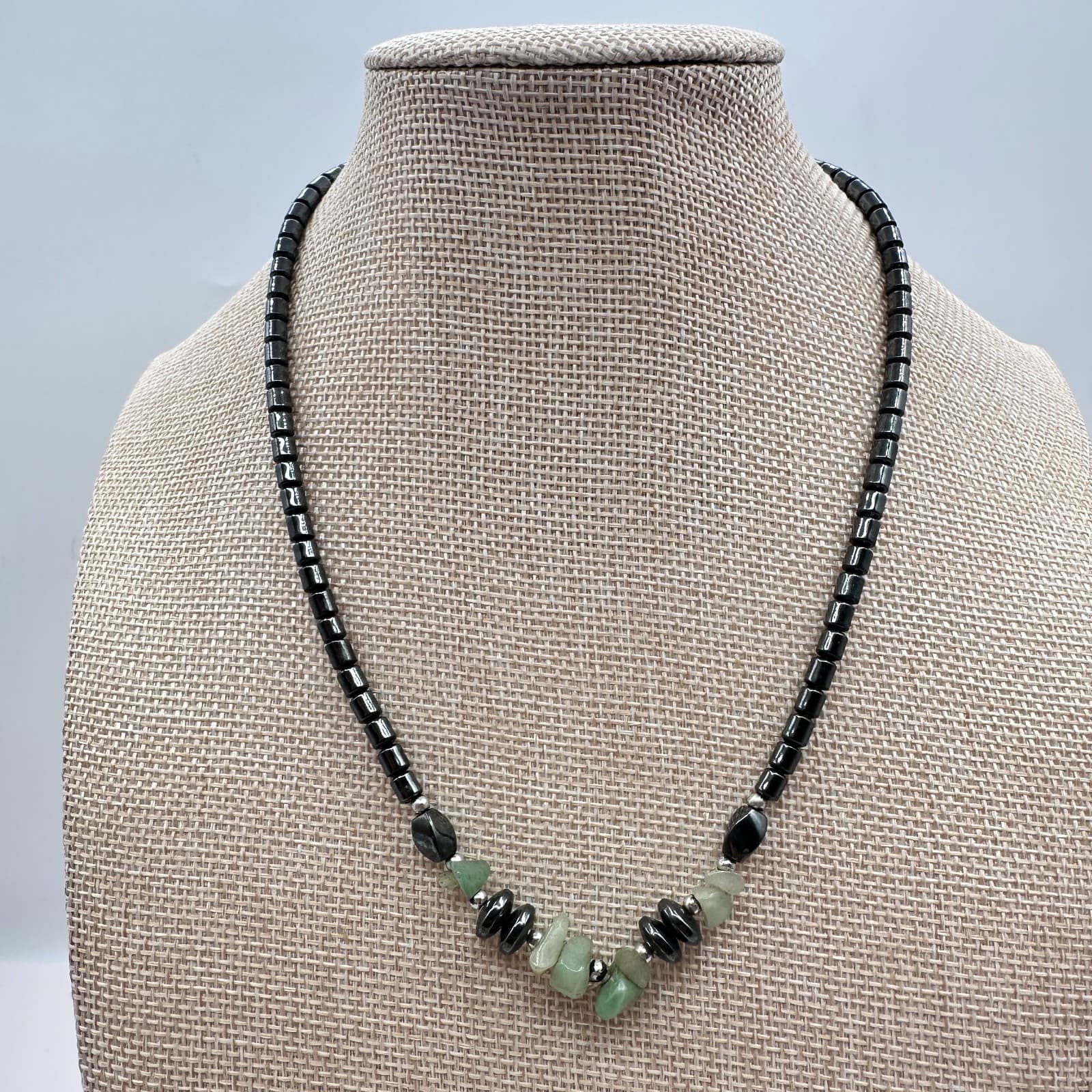 Vintage Y2K Silver Tone Adventurine Chip Beaded Necklace Women's Classic Jewelry - Thumbnail 7