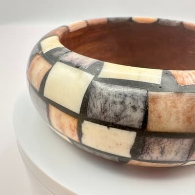 Vintage 90s Checkered Bangle Bracelet Boho Women's Classic Fashion Jewelry - Thumbnail 3