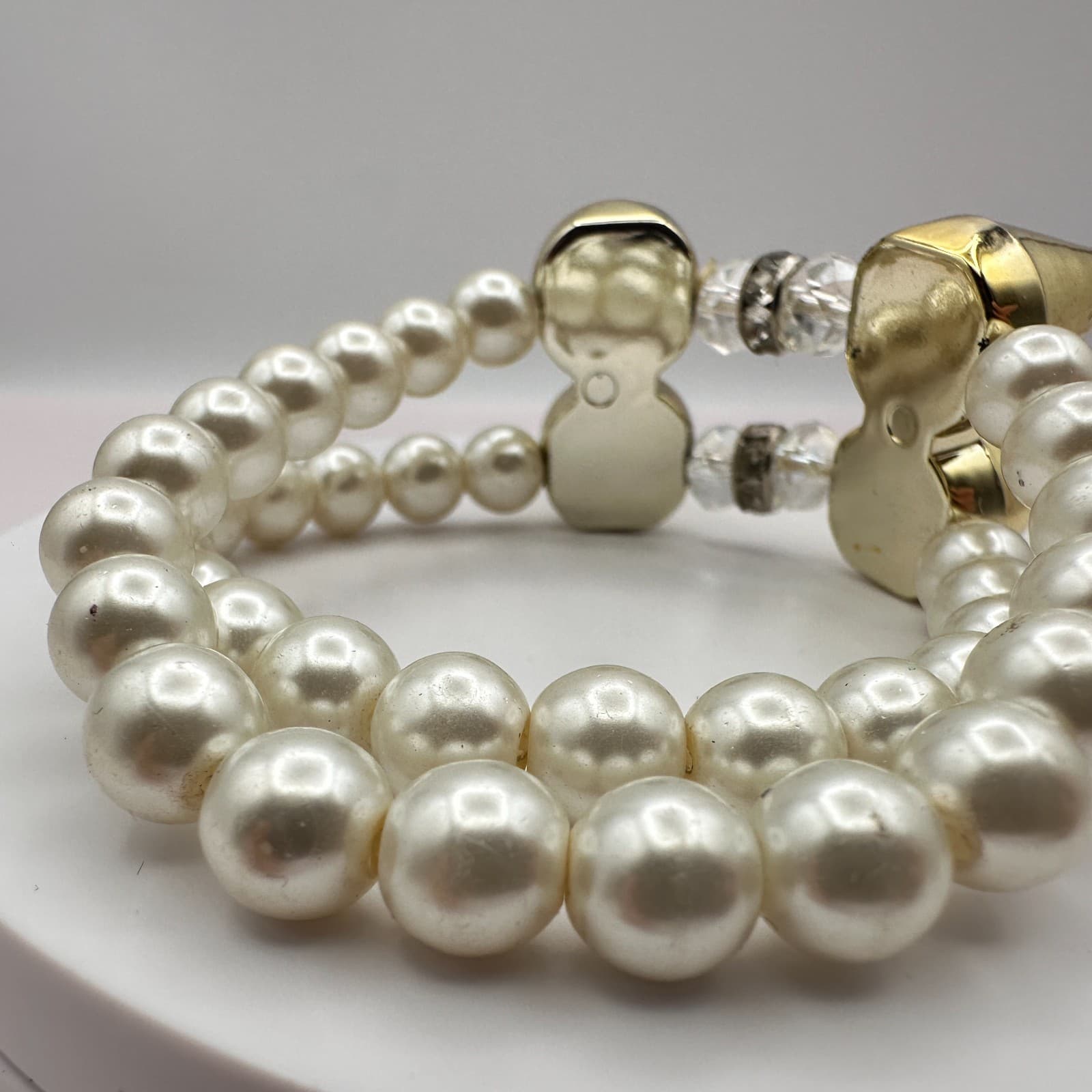Vintage Y2K Spike Gold Tone Faux Pearl Rhinestone Stretch Bracelet Jewelry Boho - Thumbnail 4