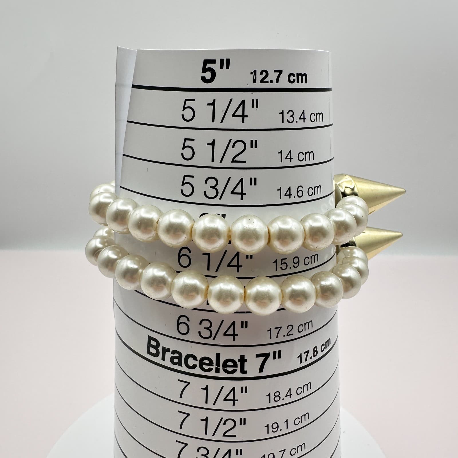 Vintage Y2K Spike Gold Tone Faux Pearl Rhinestone Stretch Bracelet Jewelry Boho - Thumbnail 8