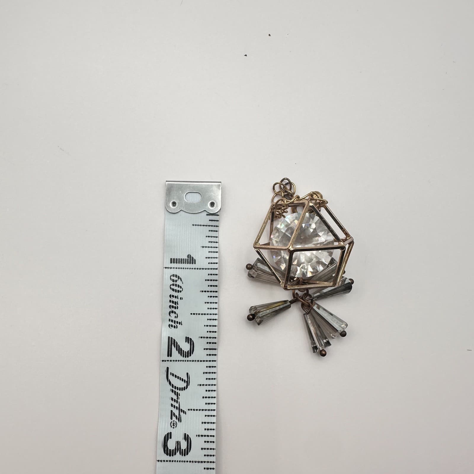 intage Gold Tone Geometric Cage Pendant Clear Lucite Crystal Prism Charm Boho - Thumbnail 7