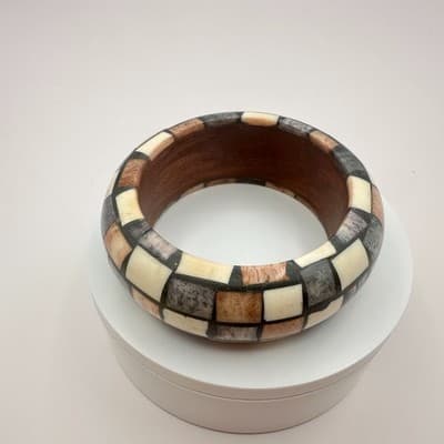 Vintage 90s Checkered Bangle Bracelet Boho Women's Classic Fashion Jewelry - Thumbnail 5